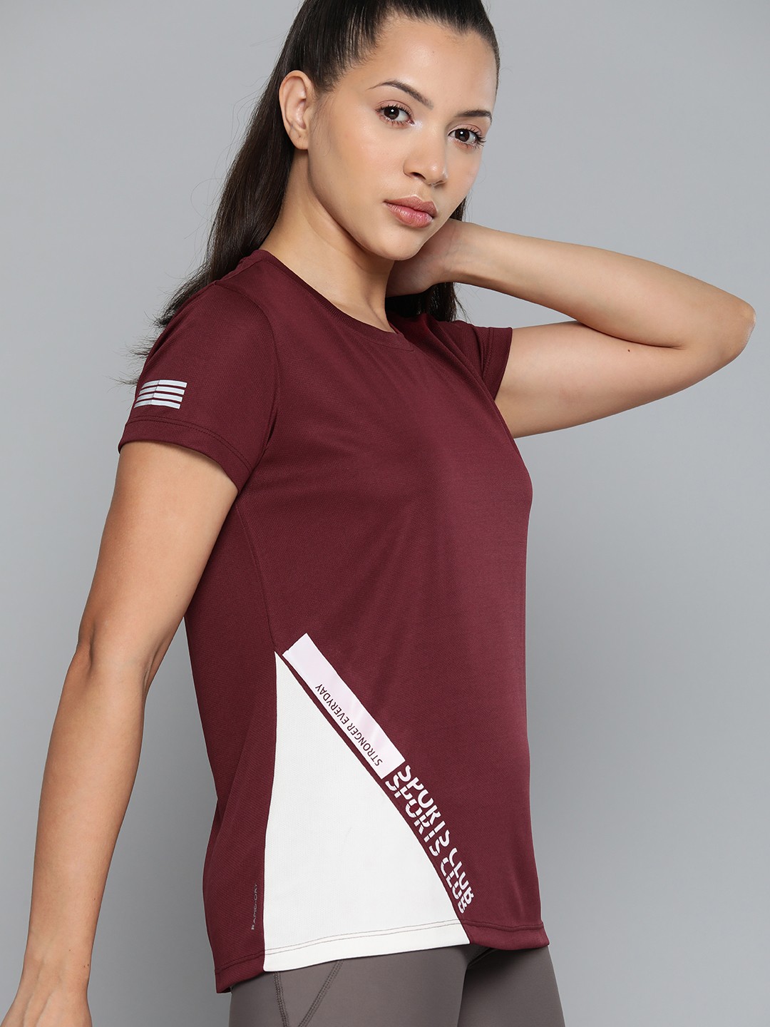 

HRX by Hrithik Roshan Self Design Typography Printed Training T-shirt, Maroon