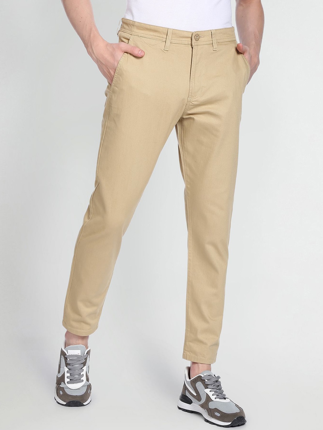 

Flying Machine Regular Fit Twill Casual Trousers, Khaki