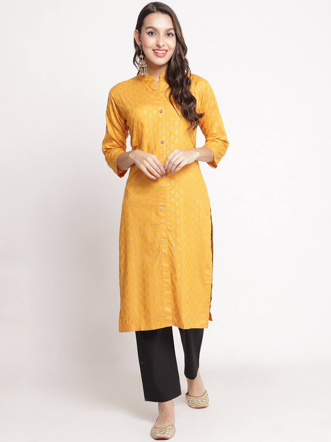 

GRACIT Floral Printed Kurtha, Yellow
