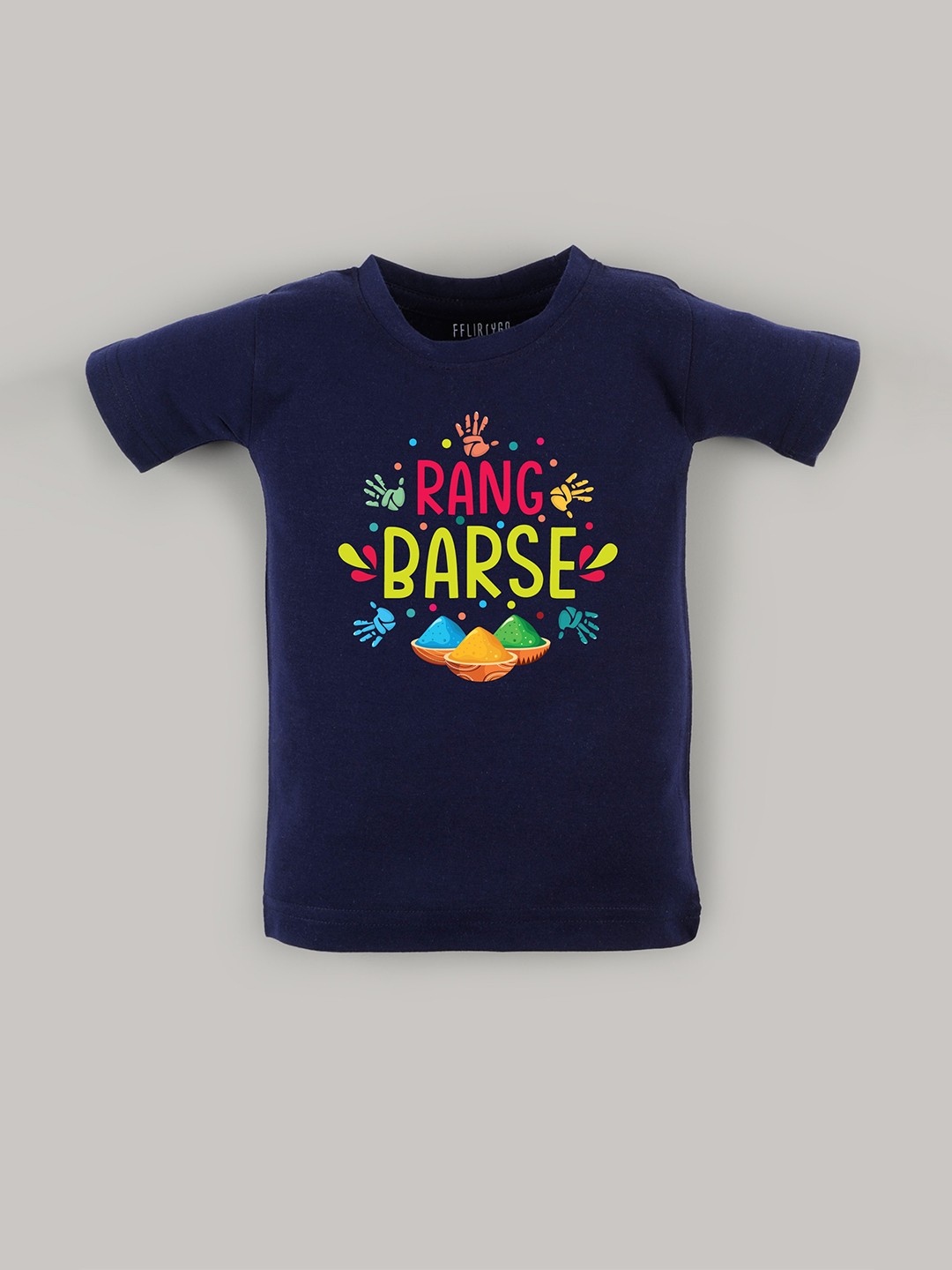 

FFLIRTYGO Kids Typography Printed Pure Cotton T-shirt, Navy blue
