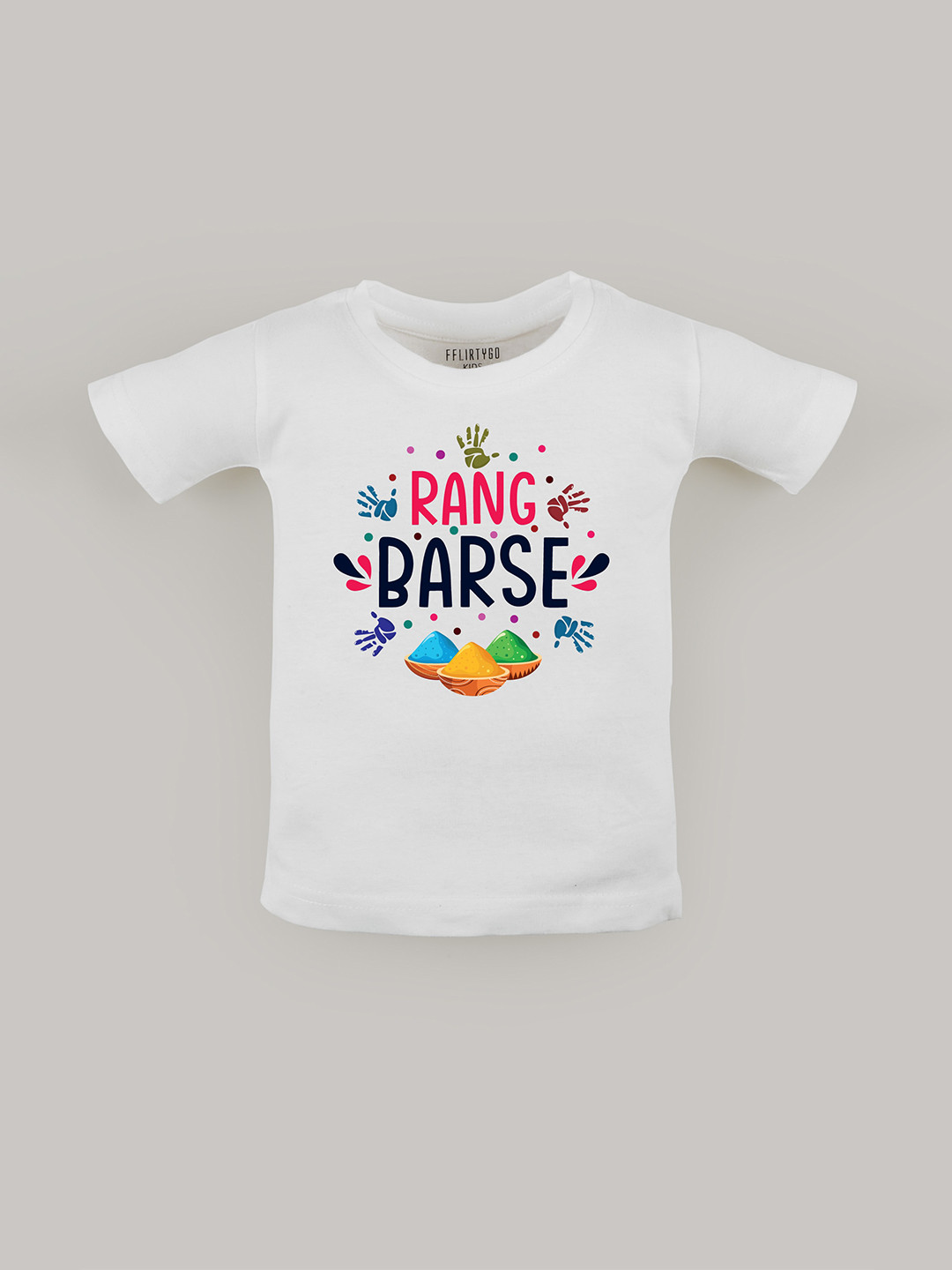 

FFLIRTYGO Kids Round Neck Graphic Holi Printed Cotton T-shirt, White