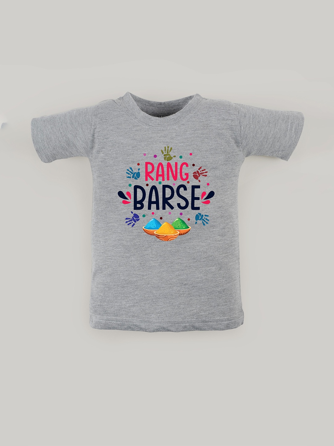 

FFLIRTYGO Kids Holi Printed Pure Cotton T-shirt, Grey
