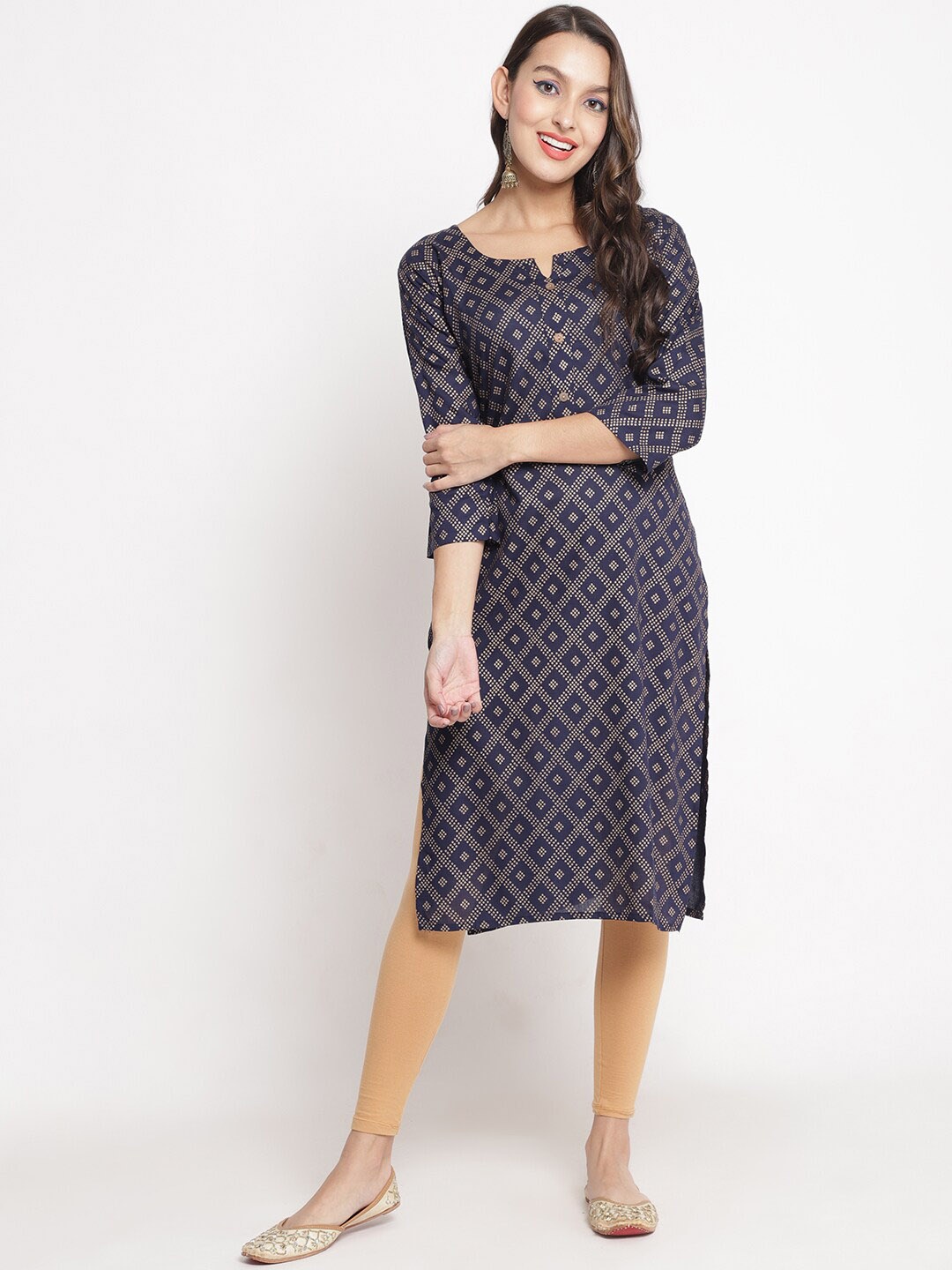 

GRACIT Bandhani Printed Kurta with Leggings, Navy blue