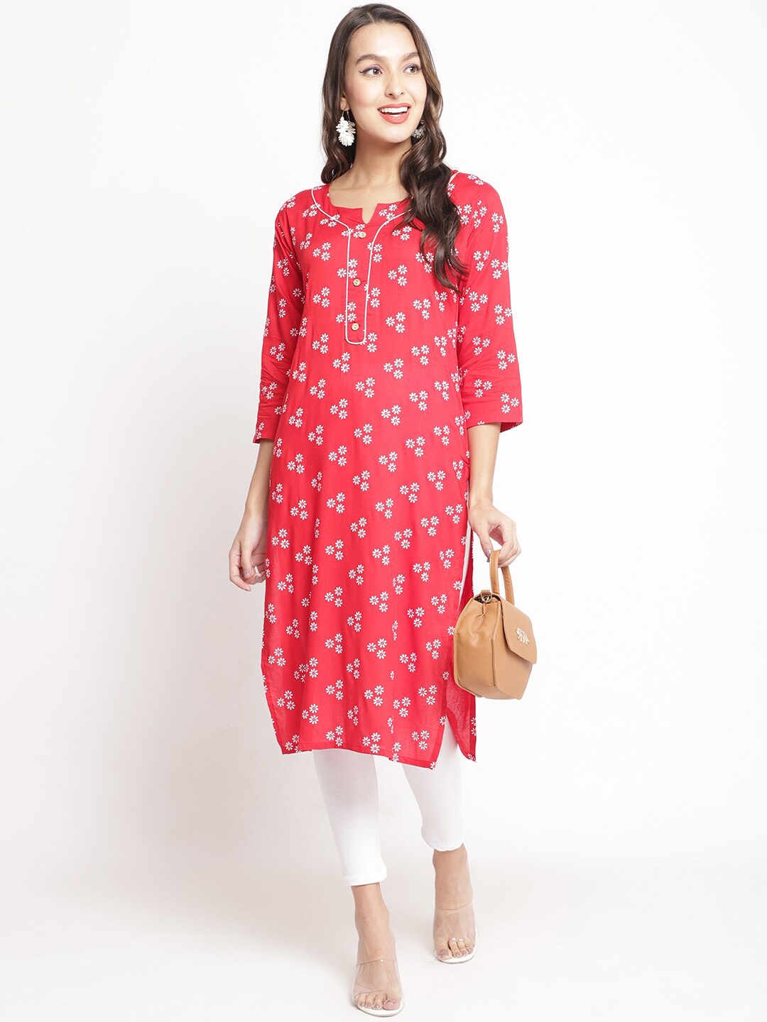 

GRACIT Women Floral Printed Kurta With Cotton Lycra Legging, Red
