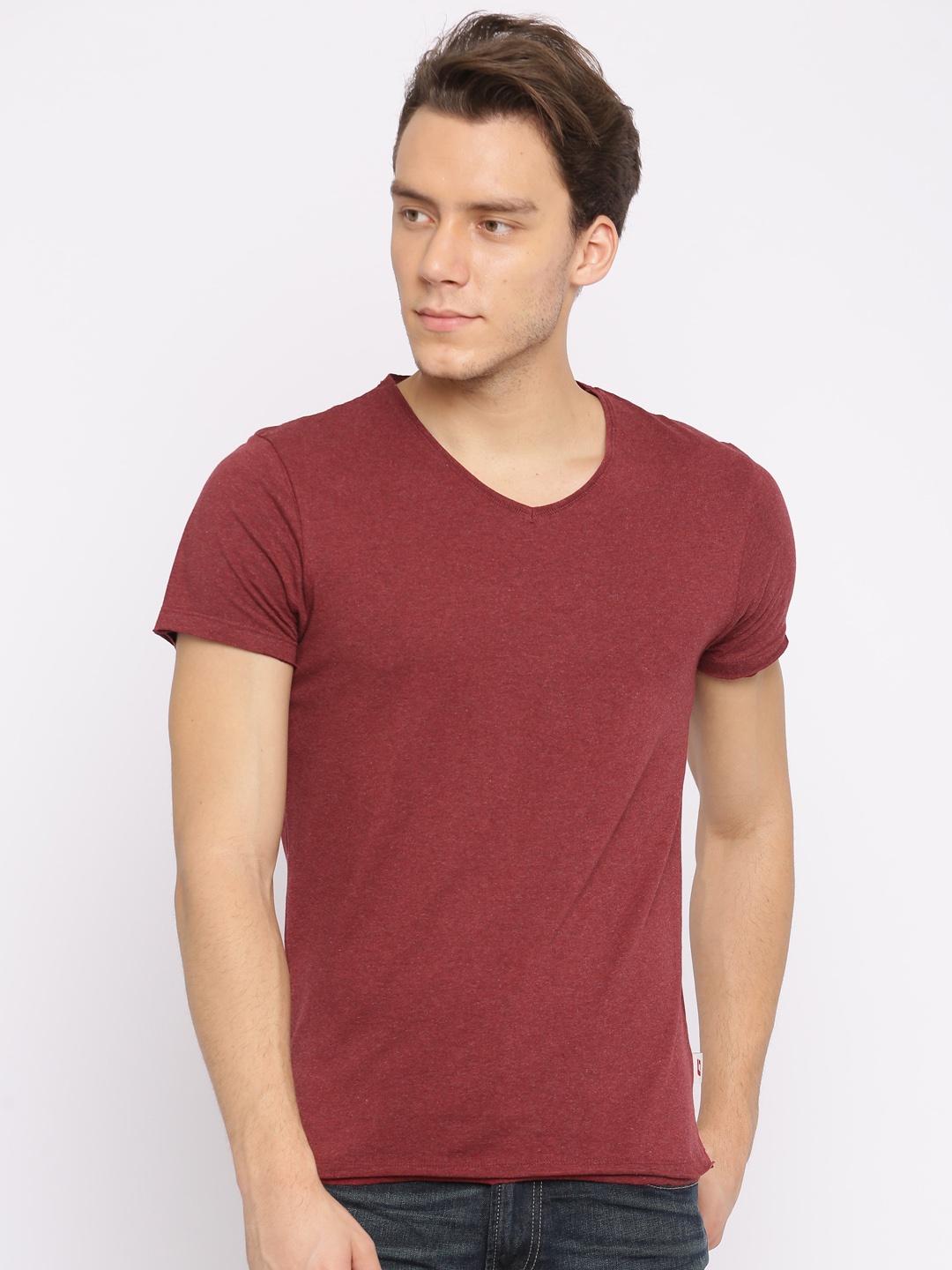 

Jack & Jones Men Red Solid V-Neck T-shirt