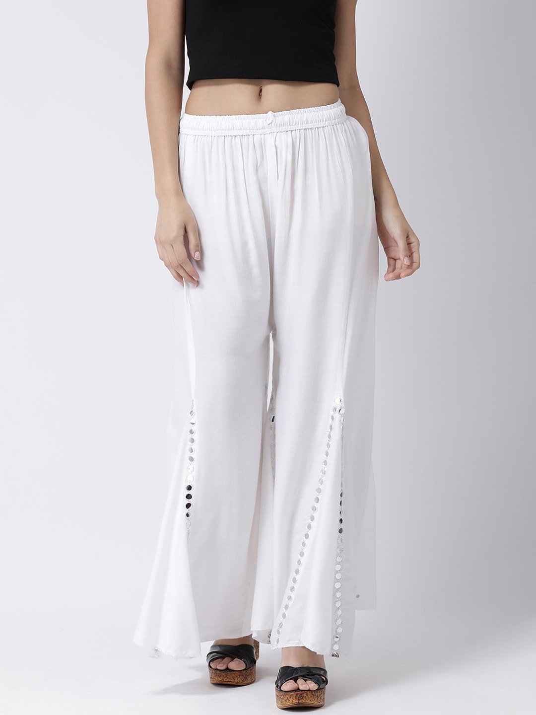 

Charitra Women Flared Palazzos, White