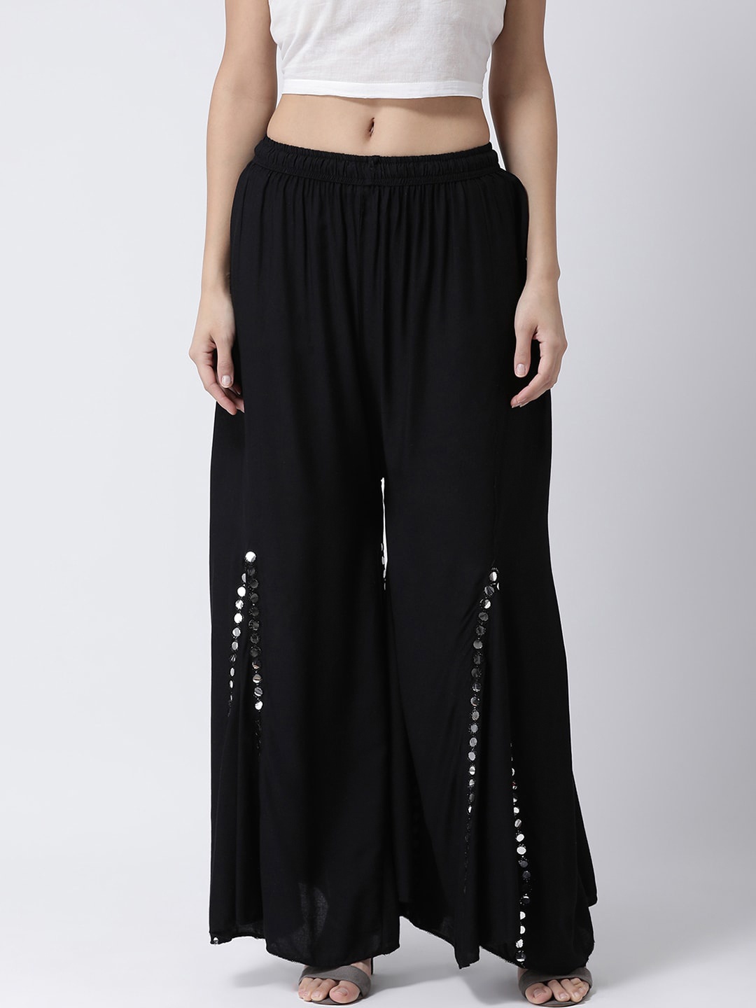 

Charitra Women Embellished Flared Ethnic Palazzos, Black