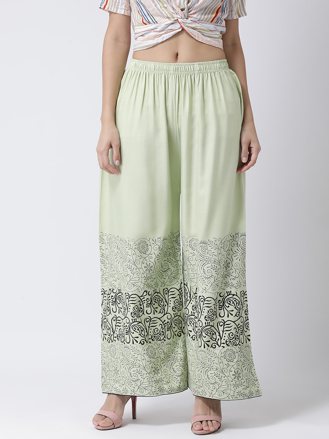 

Charitra Women Ethnic Motifs Printed Flared Palazzos, Sea green