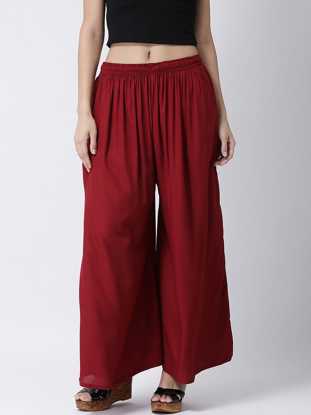 

Charitra Women Cotton Flared Palazzos, Maroon