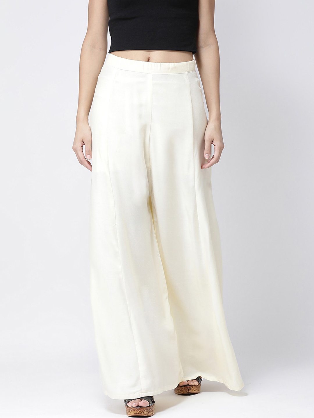 

Charitra Women Cotton Flared Palazzos, Off white