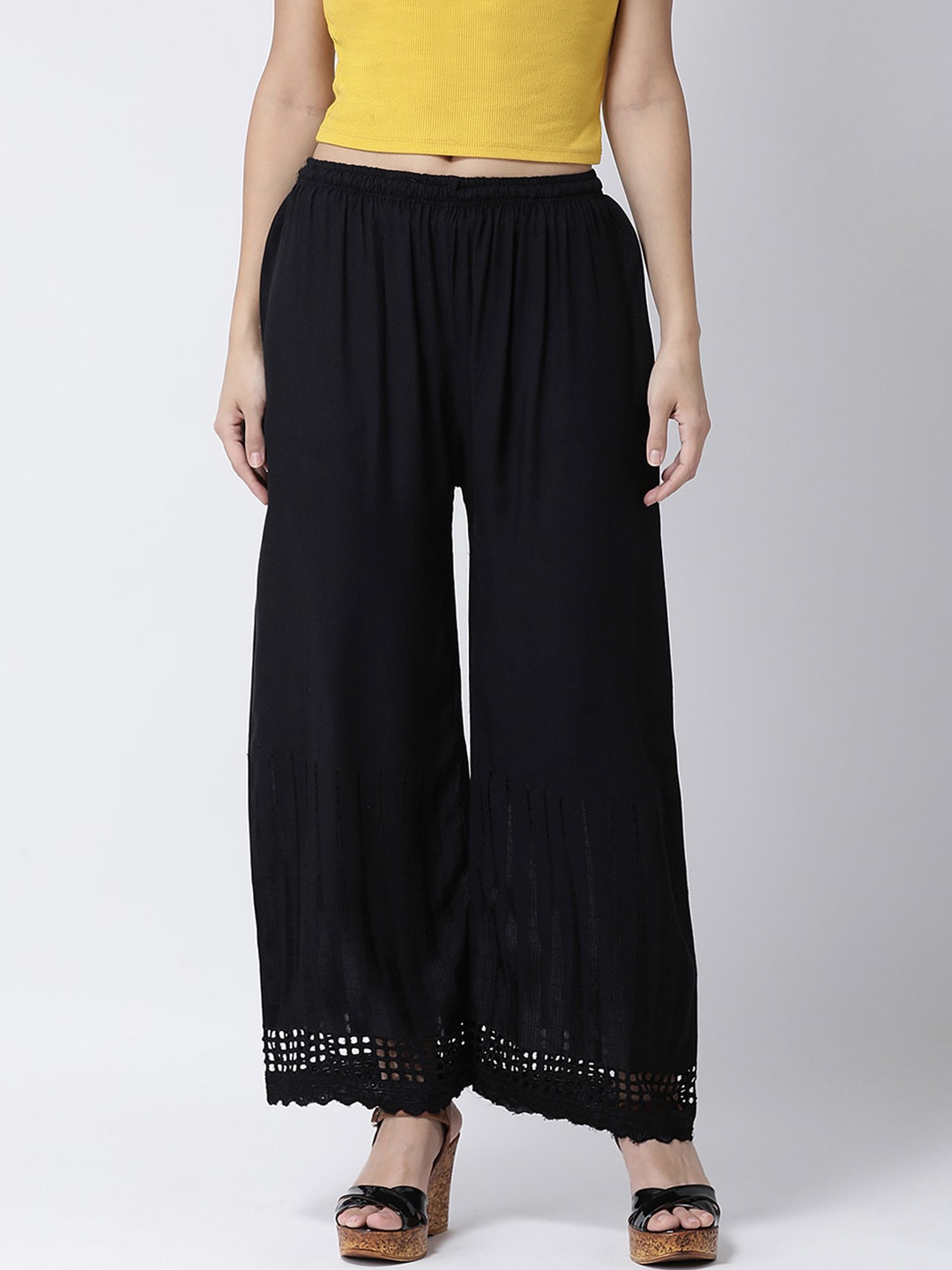 

Charitra Women Cotton Straight Palazzos, Black