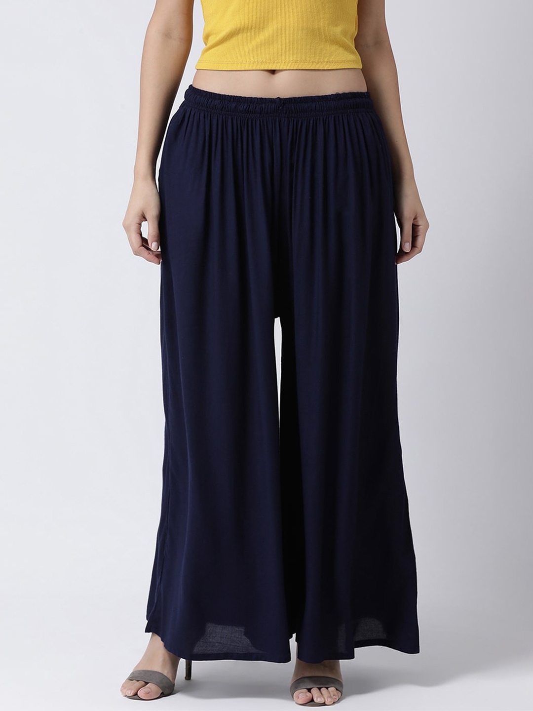 

Charitra Women Flared Palazzos, Navy blue