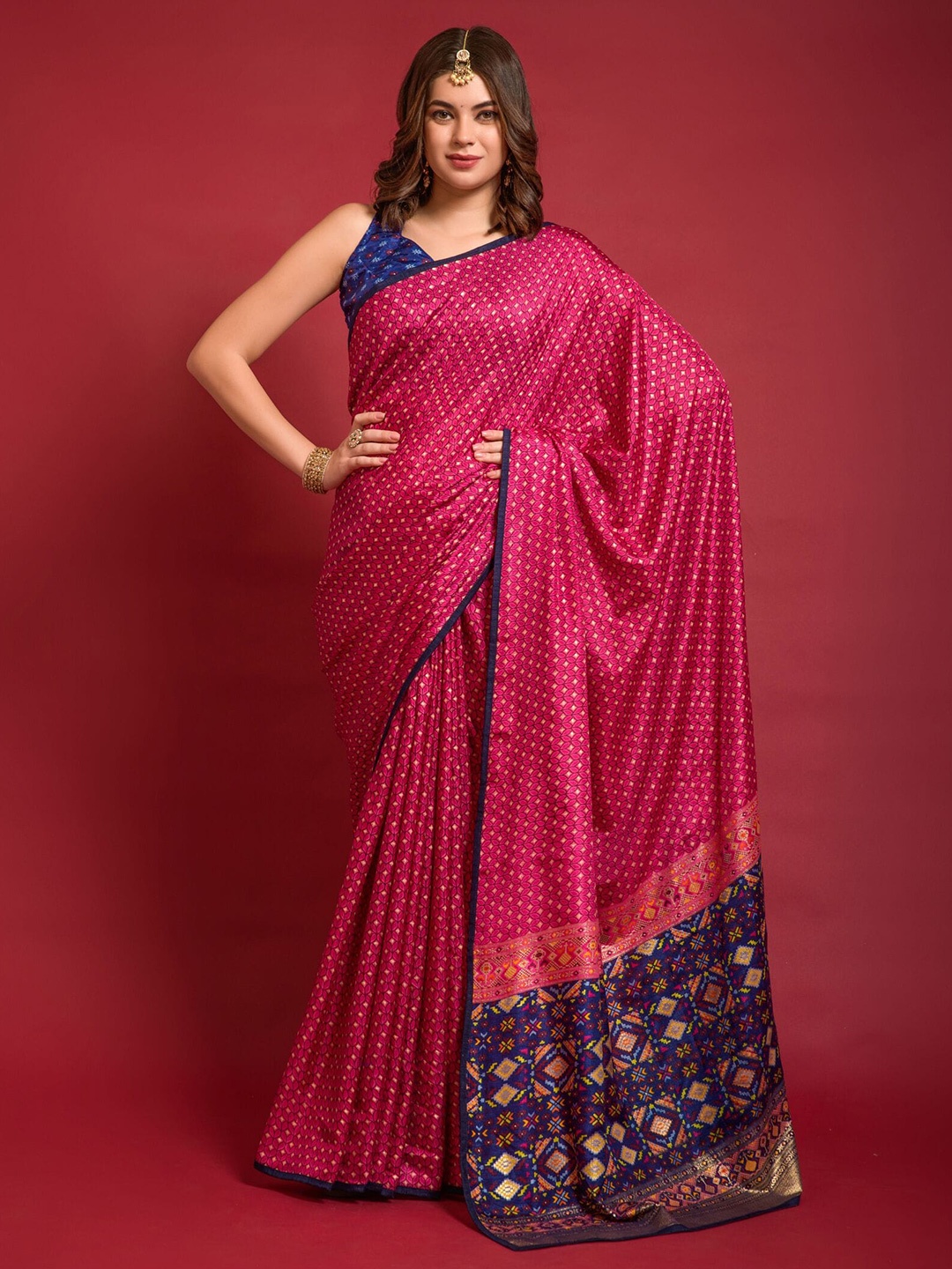 

Kalista Geometric Printed Banarasi Saree, Pink