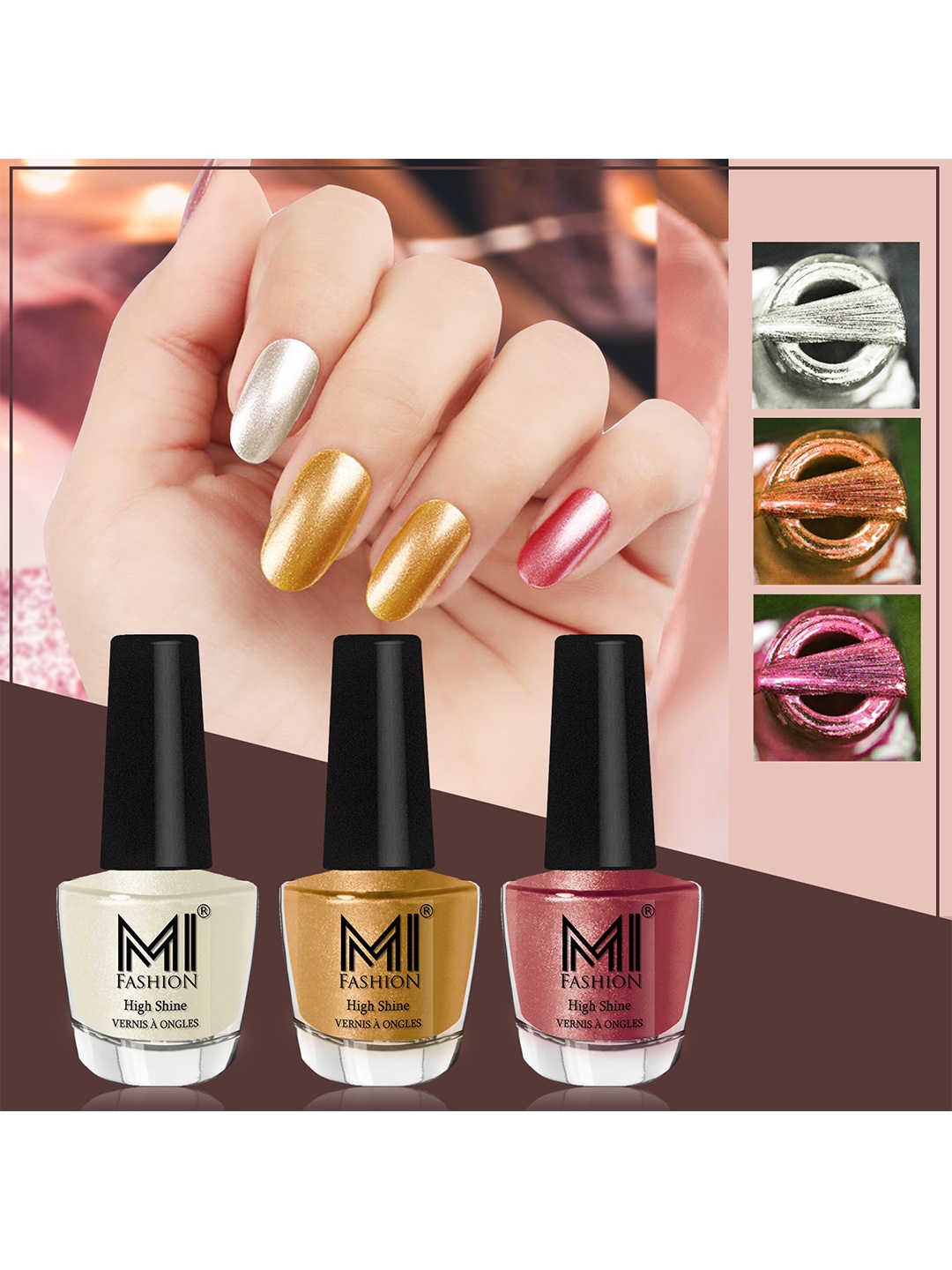 

MI FASHION Set of 3 Vernis A Ongles High Shine Long Lasting Shimmer Nail Paint - 12ml each, White