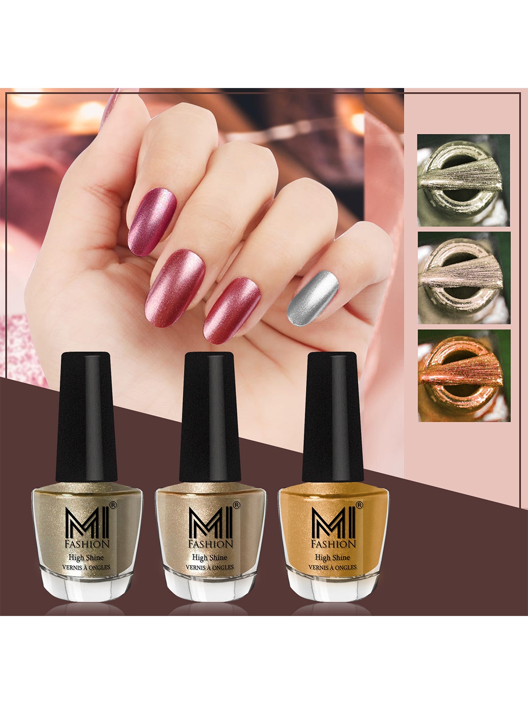 

MI FASHION Set of 3 Vernis A Ongles High Shine Long Lasting Shimmer Nail Paint - 12ml each, Yellow