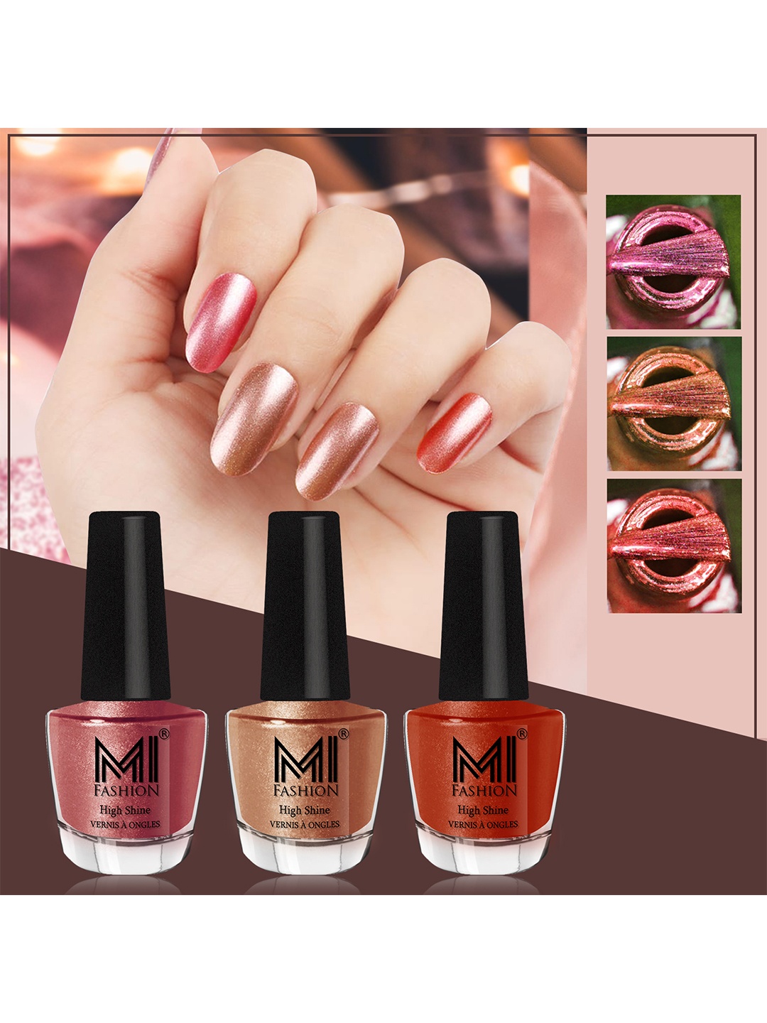 

MI FASHION Set of 3 Vernis A Ongles High Shine Long Lasting Shimmer Nail Paint - 12ml each, Red