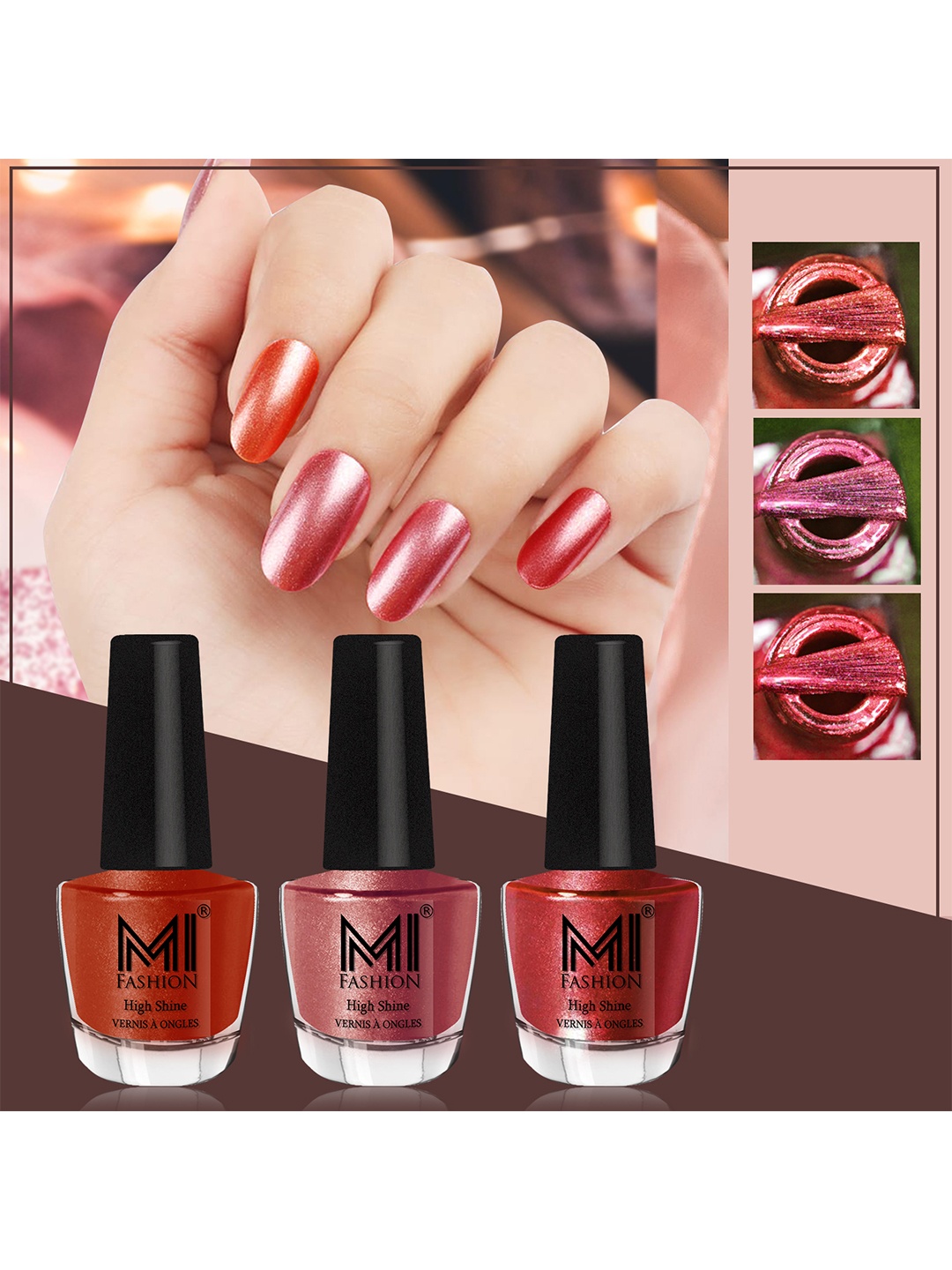 

MI FASHION Set of 3 Vernis A Ongles High Shine Long Lasting Shimmer Nail Paint - 12ml each, Red