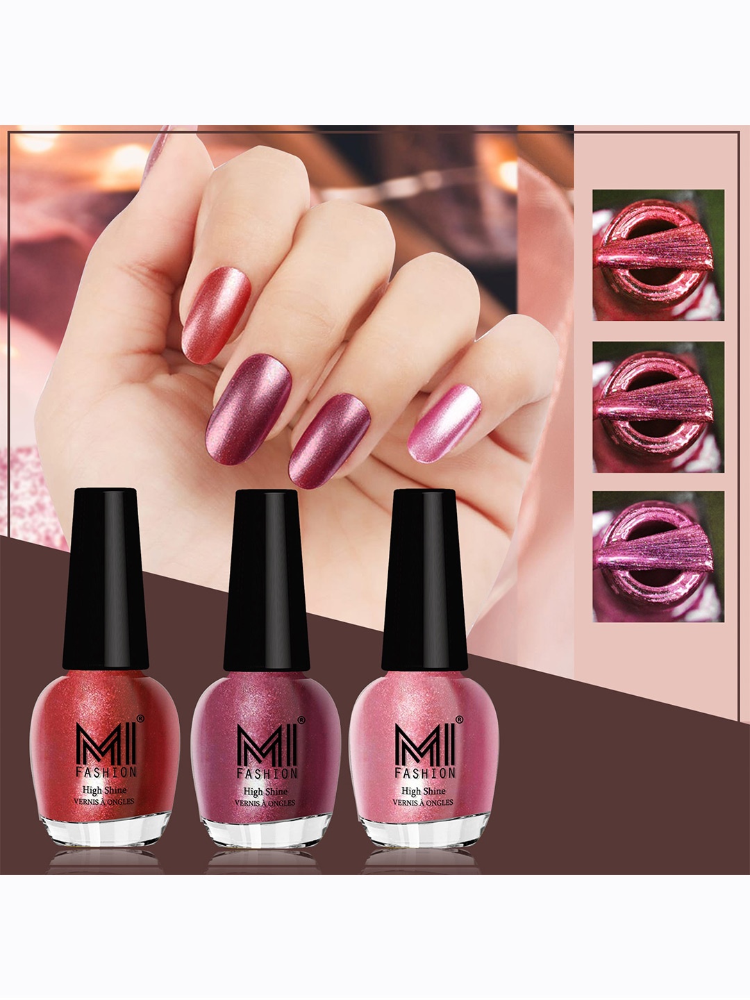

MI FASHION Set of 3 Vernis A Ongles High Shine Shimmer Nail Paints - 12ml Each, Red