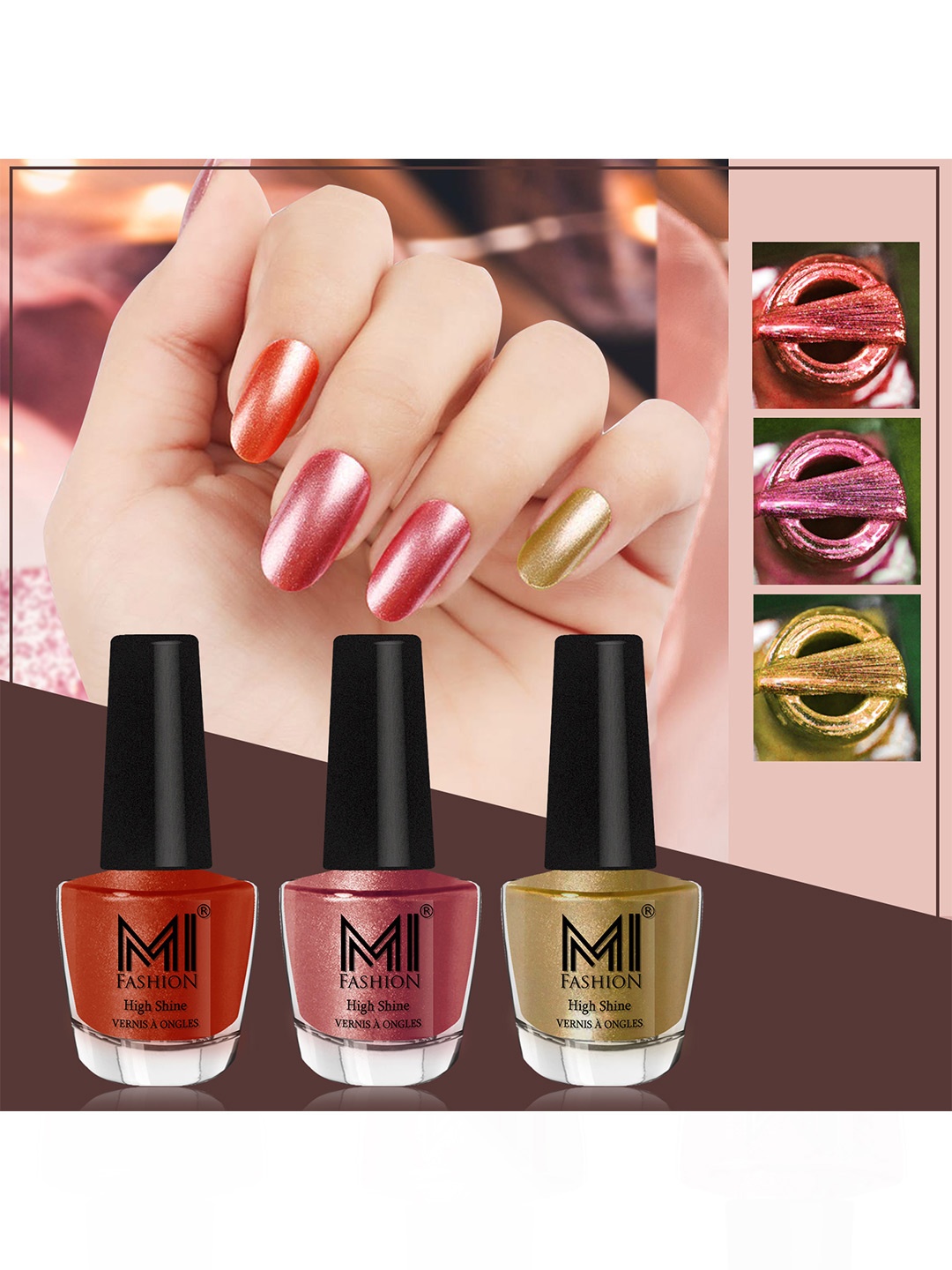 

MI FASHION Set of 3 Vernis A Ongles High Shine Shimmer Nail Paints - 12ml Each, Red