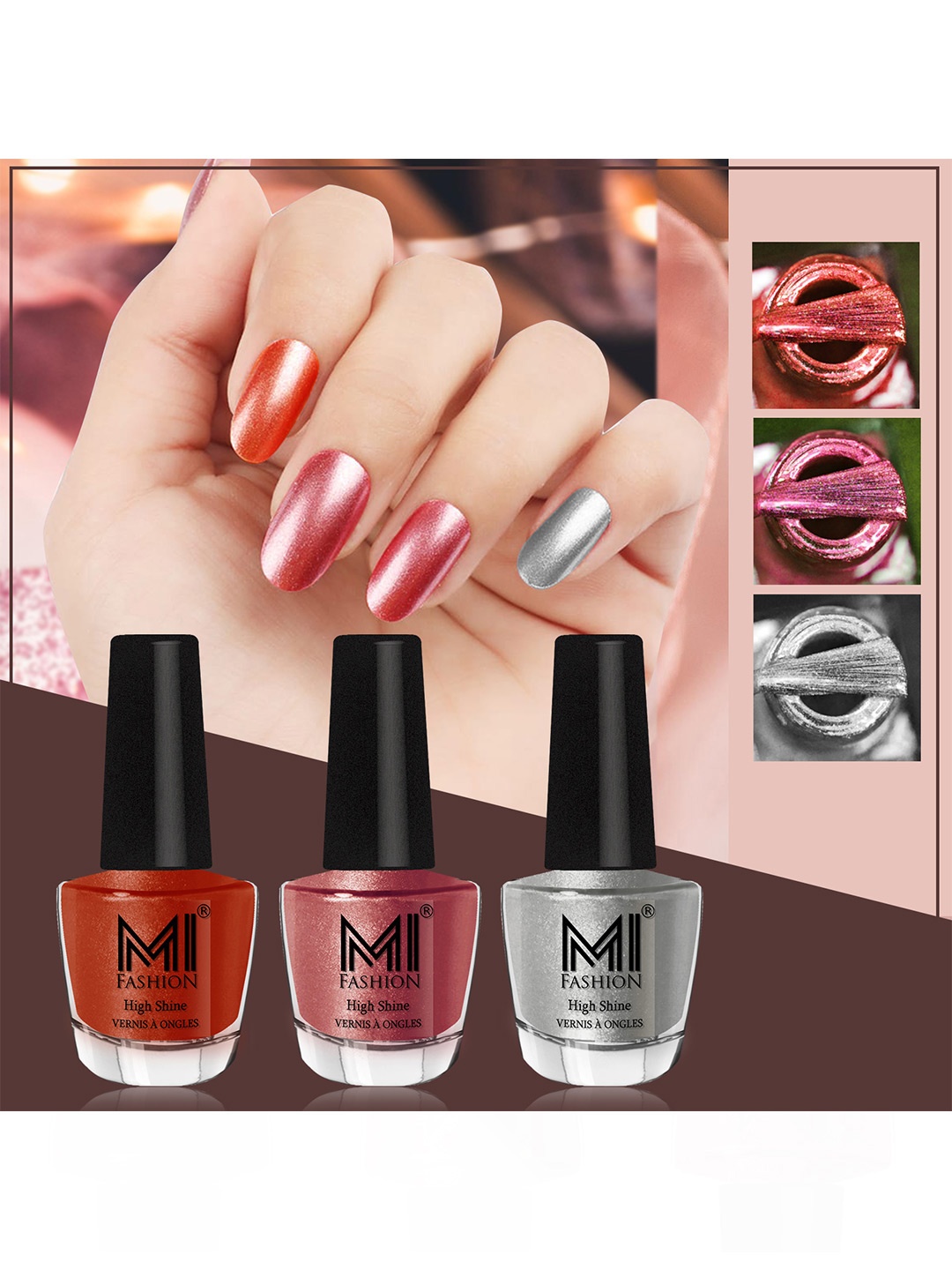 

MI FASHION Set of 3 Vernis A Ongles High Shine Long Lasting Shimmer Nail Paint - 12ml each, Red