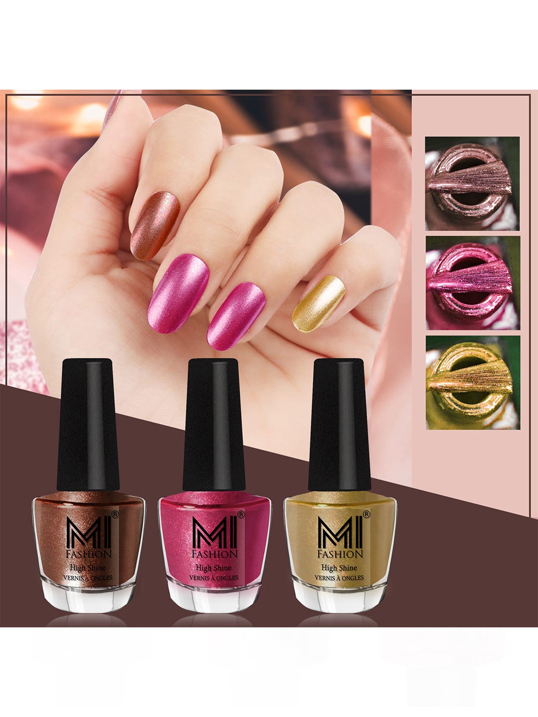 

MI FASHION Set of 3 Vernis A Ongles High Shine Long Lasting Shimmer Nail Paint - 12ml each, Red