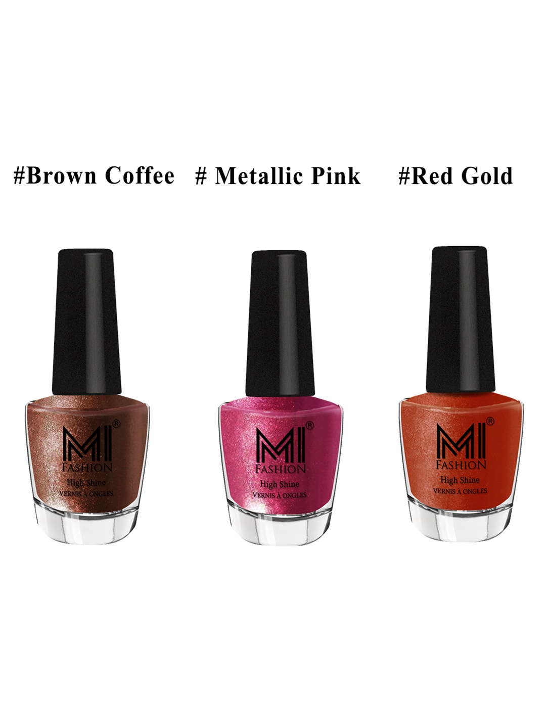 

MI FASHION Set of 3 Vernis A Ongles High Shine Shimmer Nail Paints - 12 ml Each, Brown