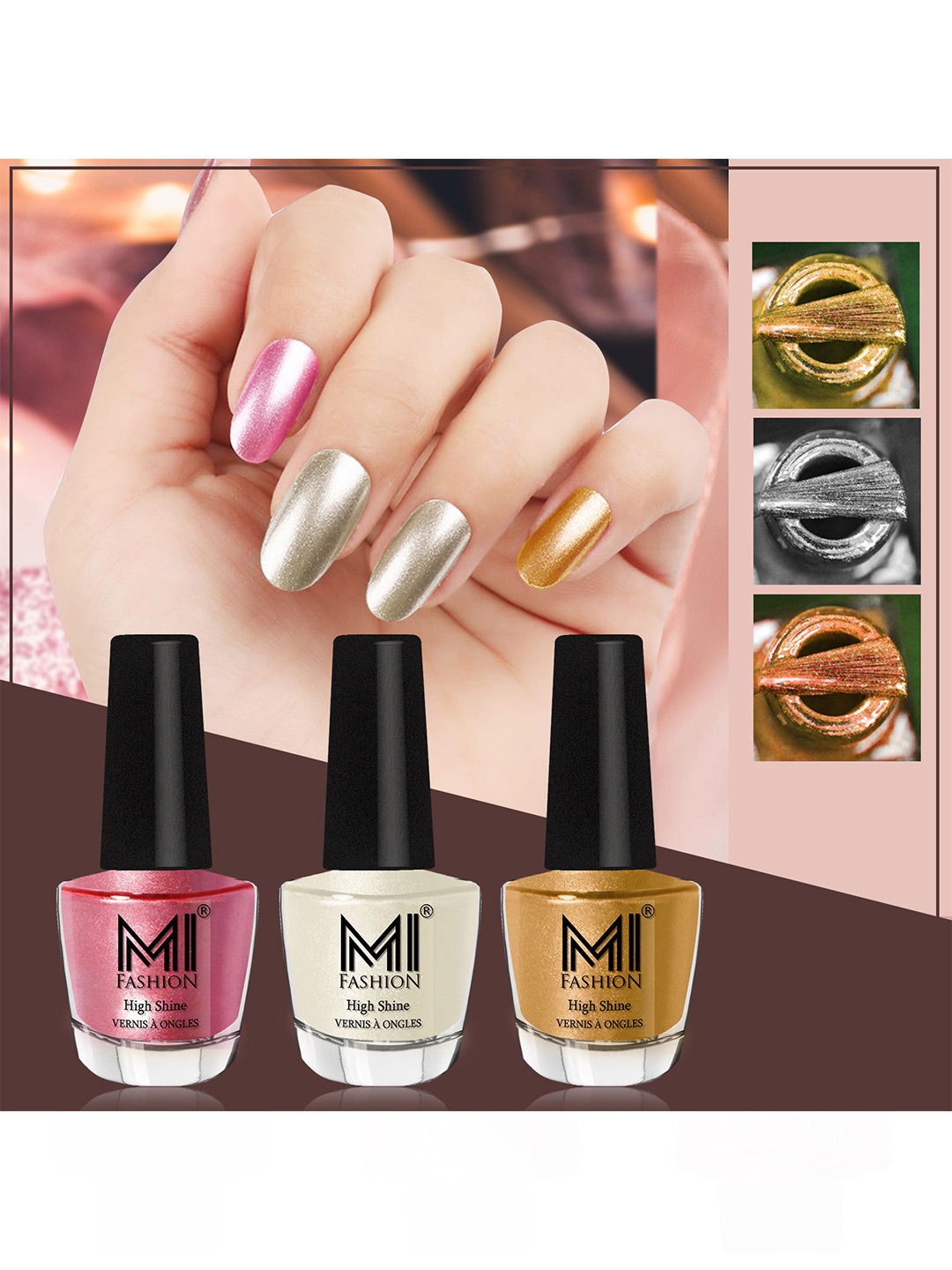 

MI FASHION Set of 3 Vernis A Ongles High Shine Long Lasting Shimmer Nail Paint - 12ml each, White