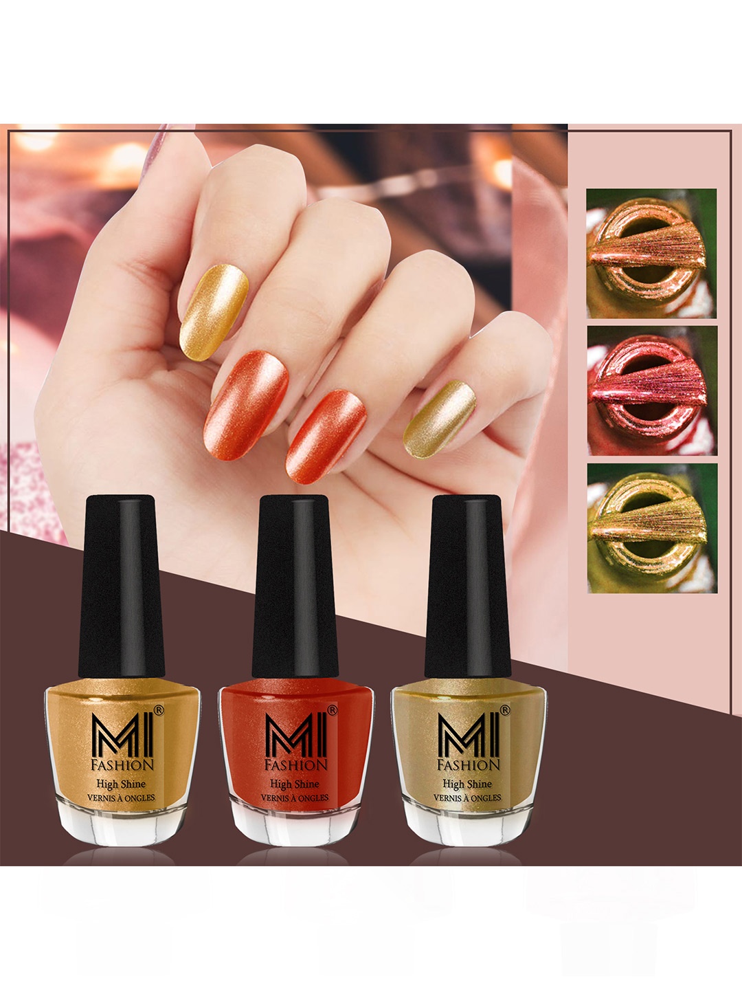 

MI FASHION Set of 3 Vernis A Ongles High Shine Long Lasting Shimmer Nail Paint - 12ml each, Red