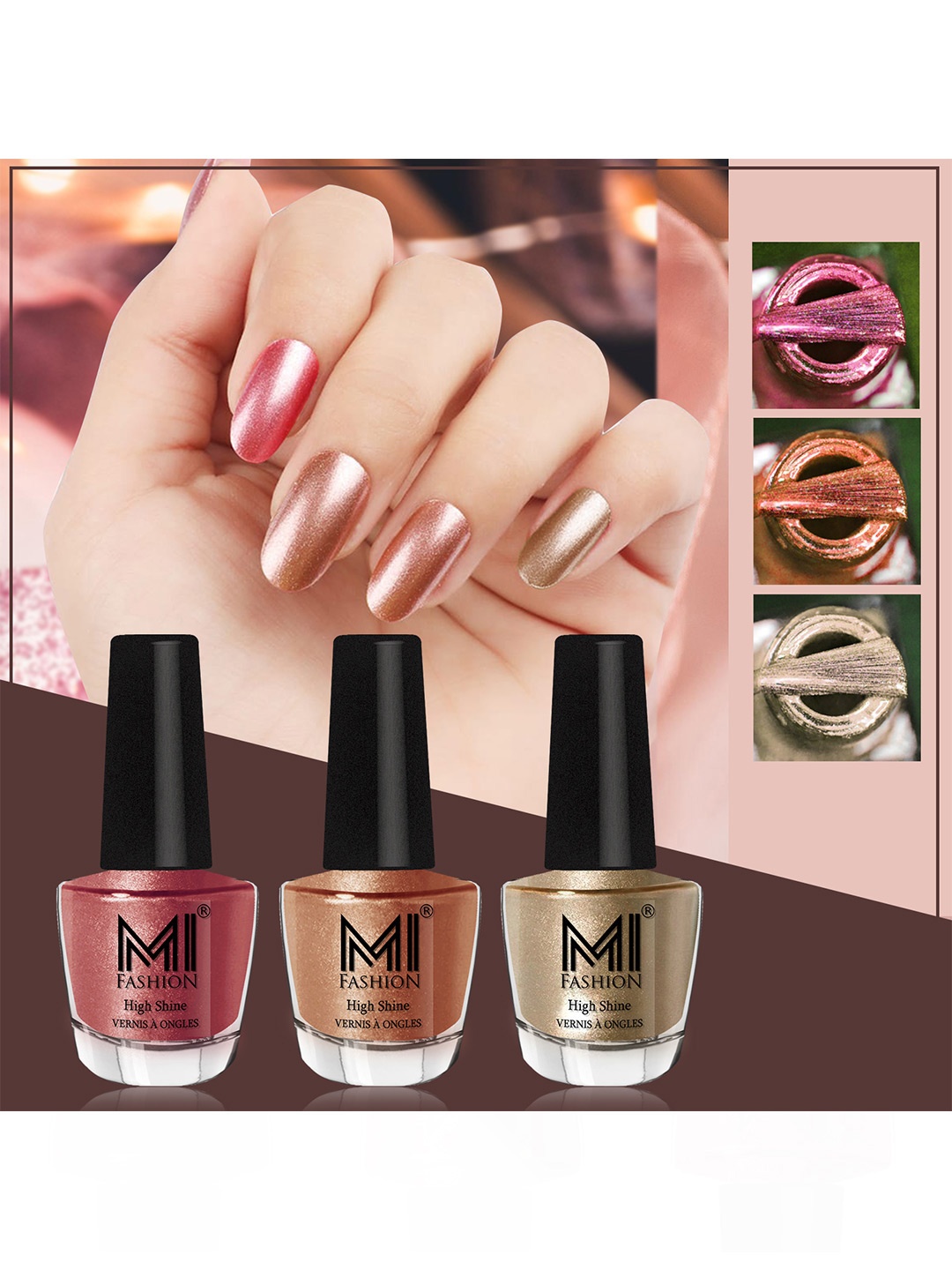 

MI FASHION Set Of 3 High Shine Long Lasting Shimmer Nail Paint - 12ml Each, Maroon