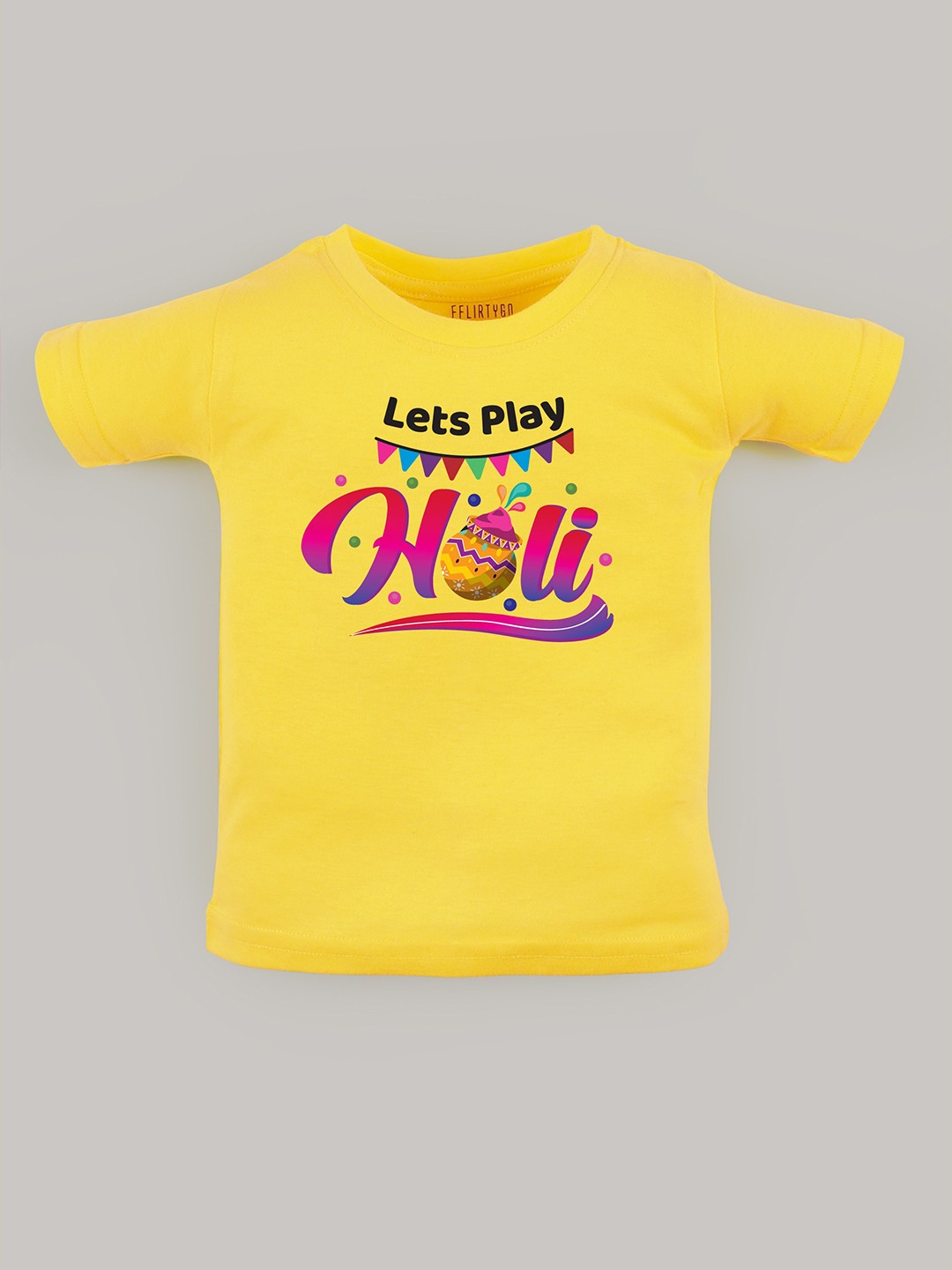 

FFLIRTYGO Kids Holi Printed Pure Cotton T-shirt, Yellow