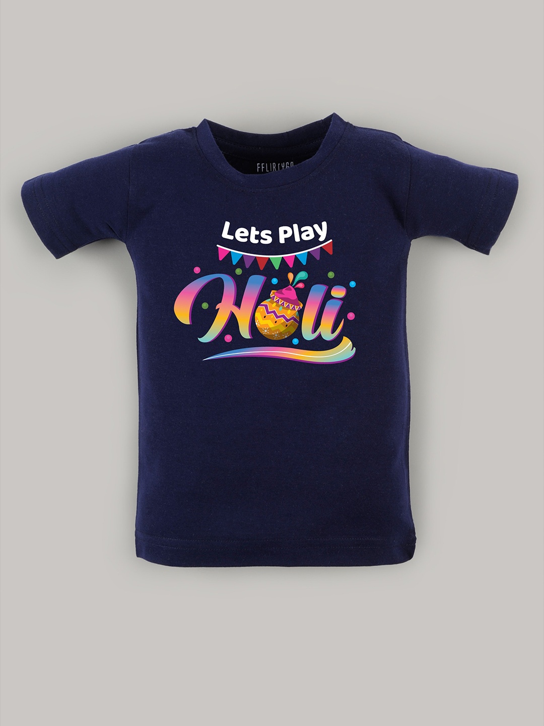 

FFLIRTYGO Kids Typography Printed Round Neck Cotton T-shirt, Navy blue