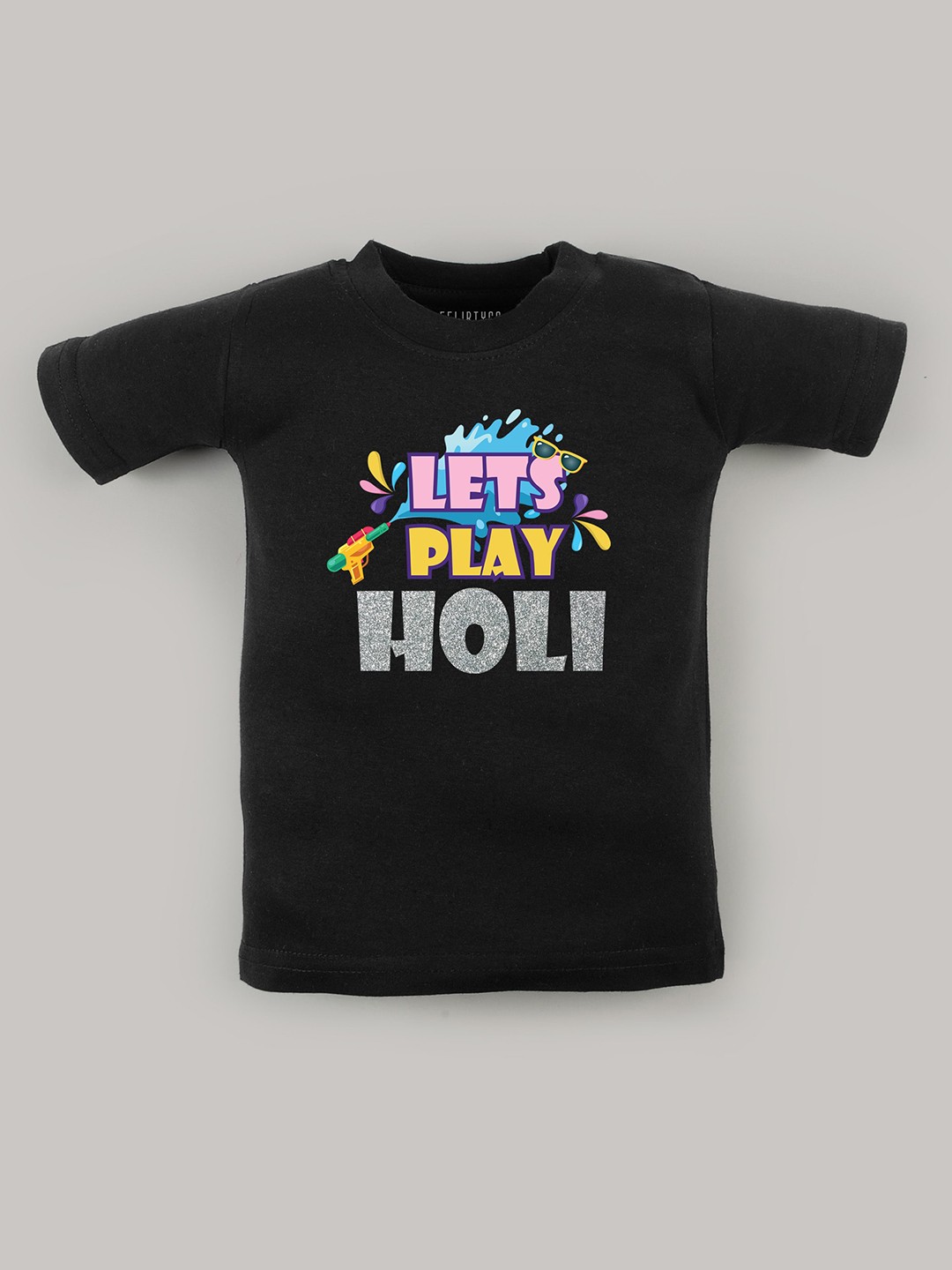 

FFLIRTYGO Kids Holi Printed Pure Cotton T-shirt, Black