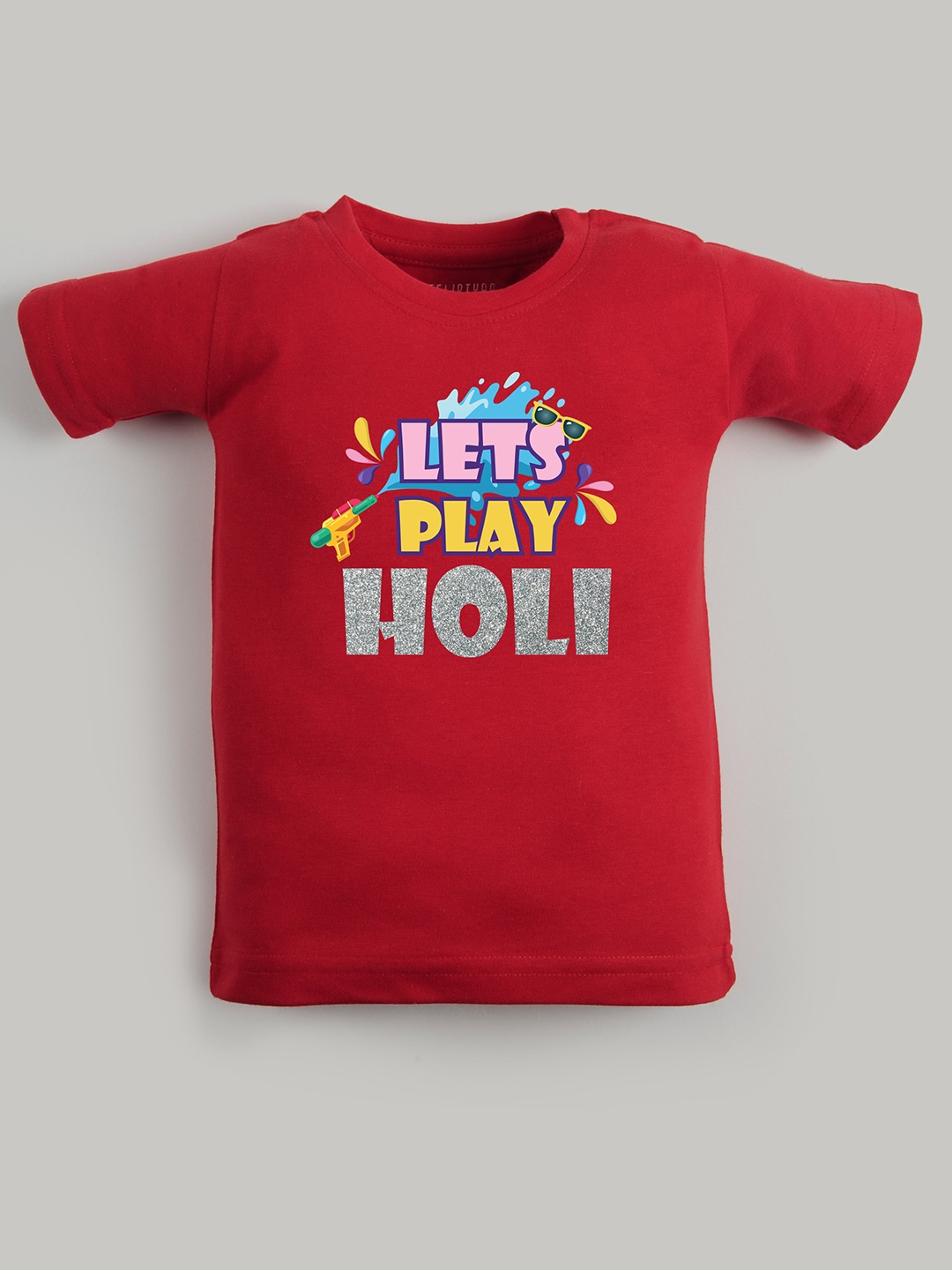

FFLIRTYGO Kids Holi Printed Pure Cotton T-shirt, Red