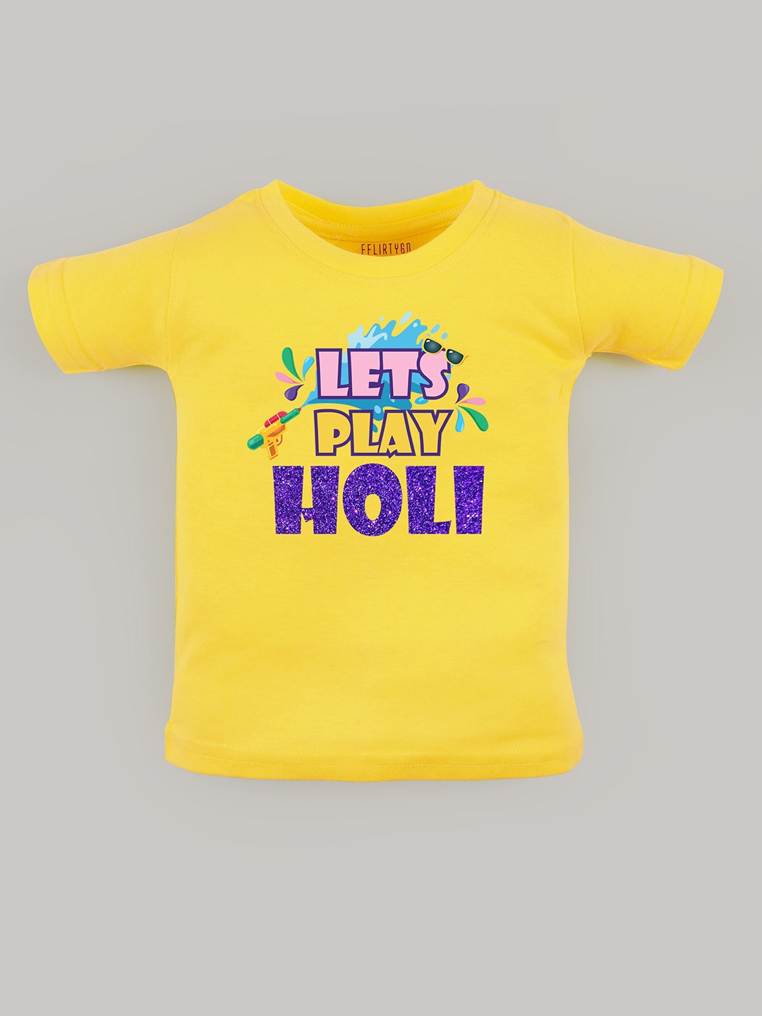 

FFLIRTYGO Kids Typography Printed Pure Cotton T-shirt, Yellow