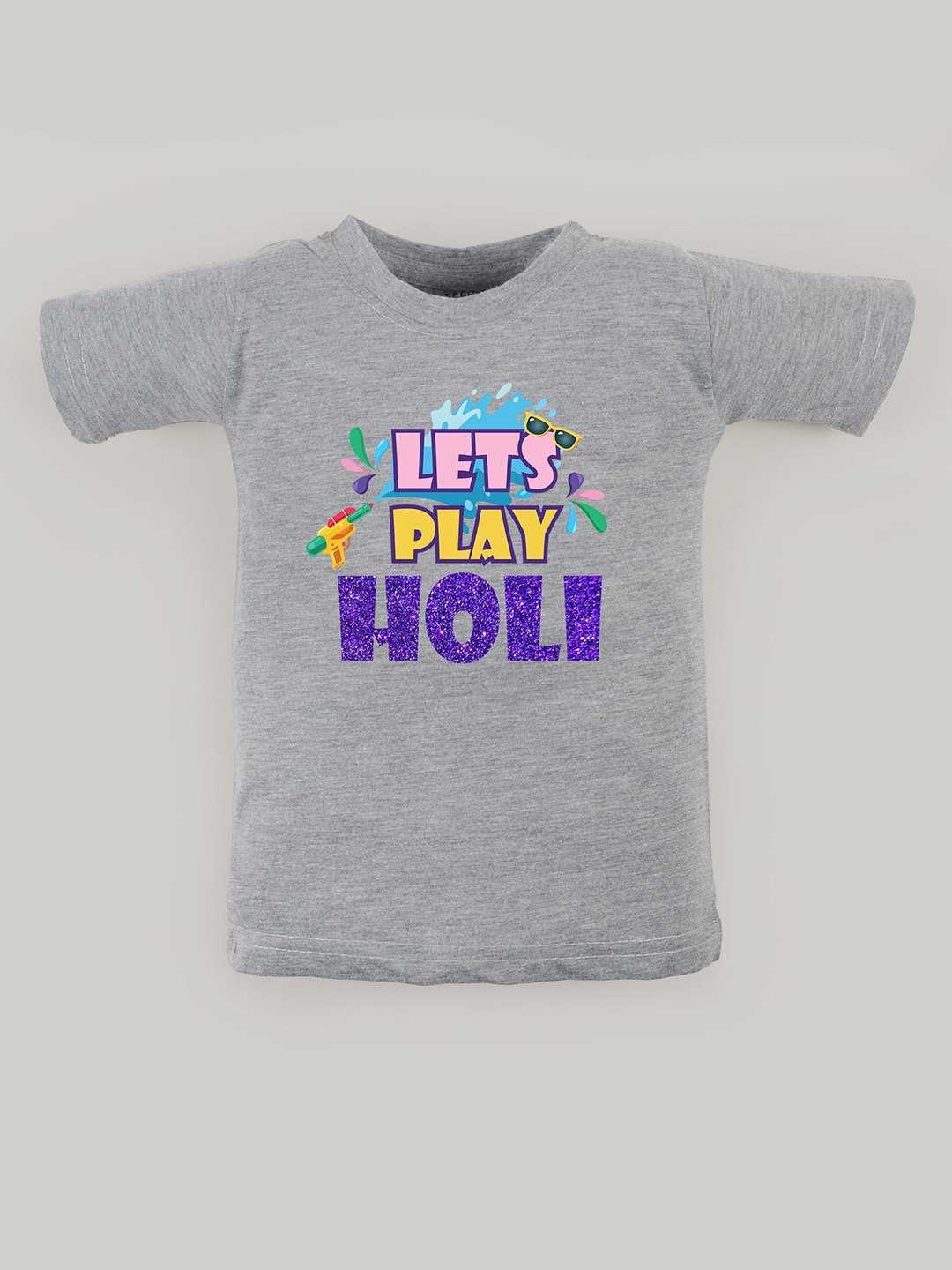 

FFLIRTYGO Kids Holi Printed Pure Cotton T-shirt, Grey