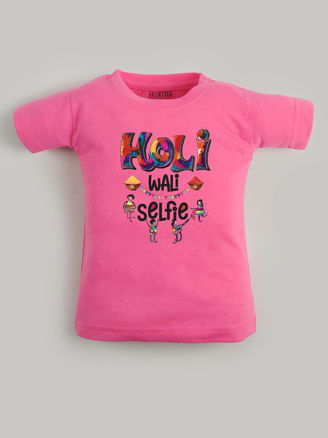 

FFLIRTYGO Kids Typography Printed Cotton T-shirt, Pink