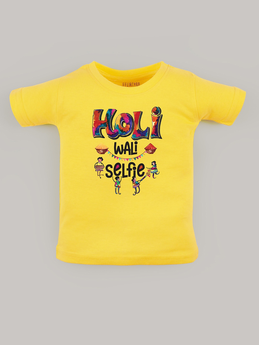

FFLIRTYGO Kids Typography Printed Cotton T-shirt, Yellow