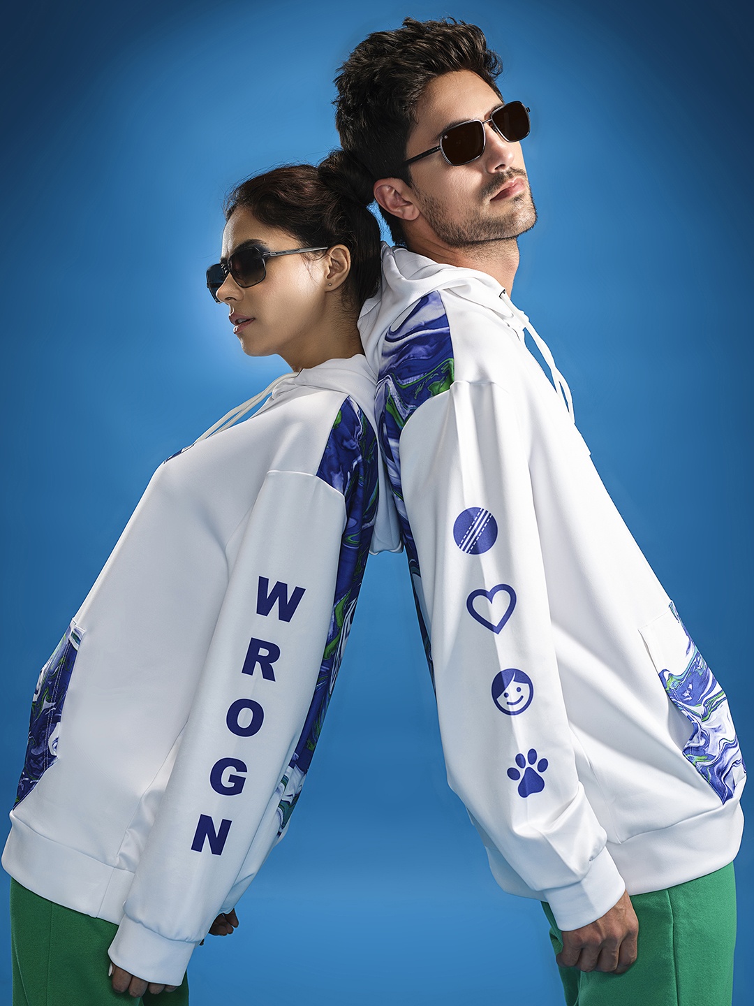 

WROGN Unisex Graphic Typography Printed Slim Fit Hooded Sweatshirt, White