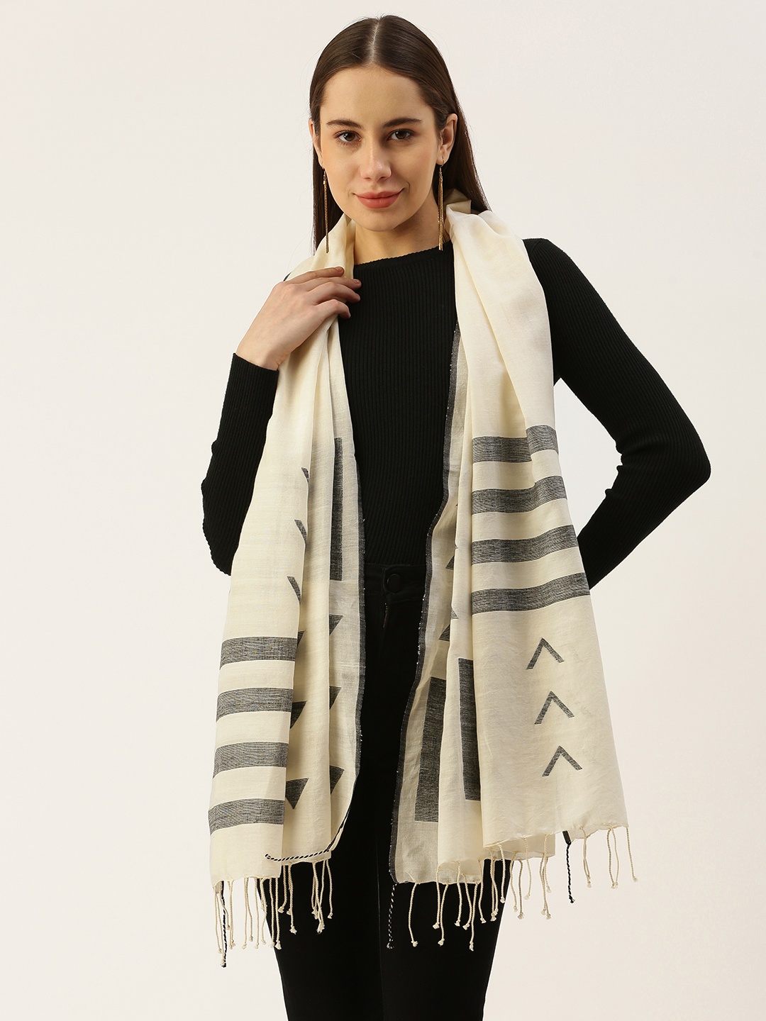 

ASVA Geometric Printed Scarf, Off white