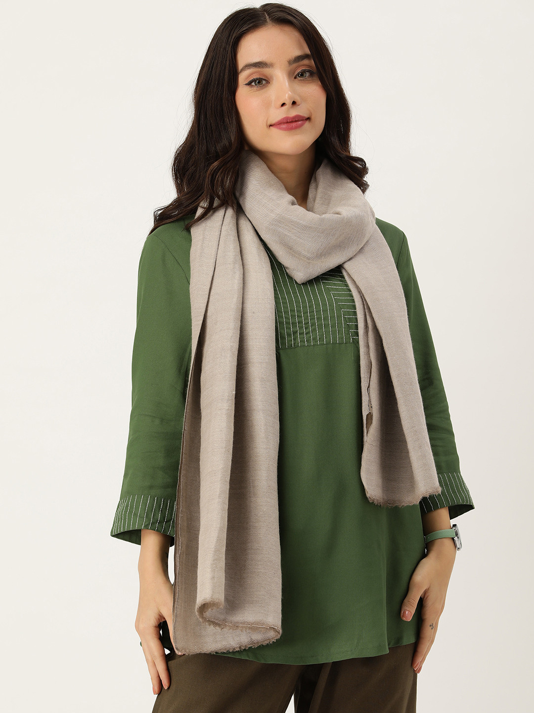 

ASVA Woven Design Wool Scarf, Grey