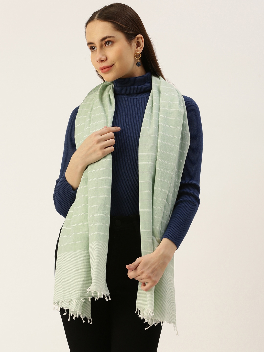 

ASVA Horizontally Striped Scarf, Green