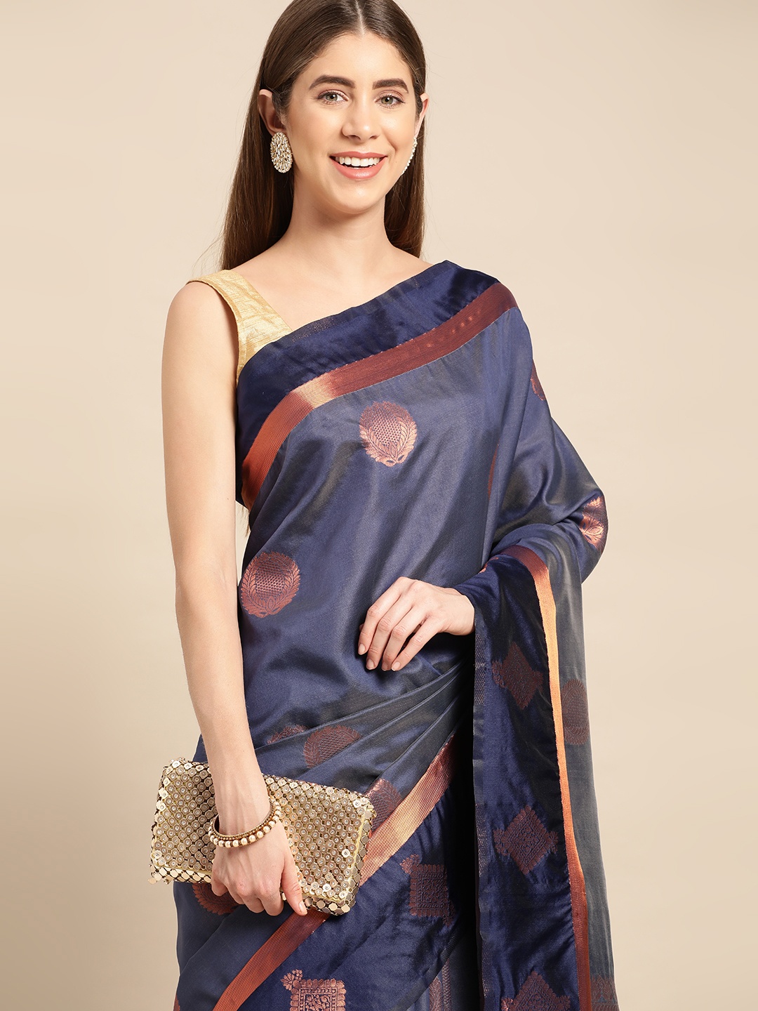 

Pothys Woven Design Ethnic Motifs Zari Art Silk Saree, Navy blue