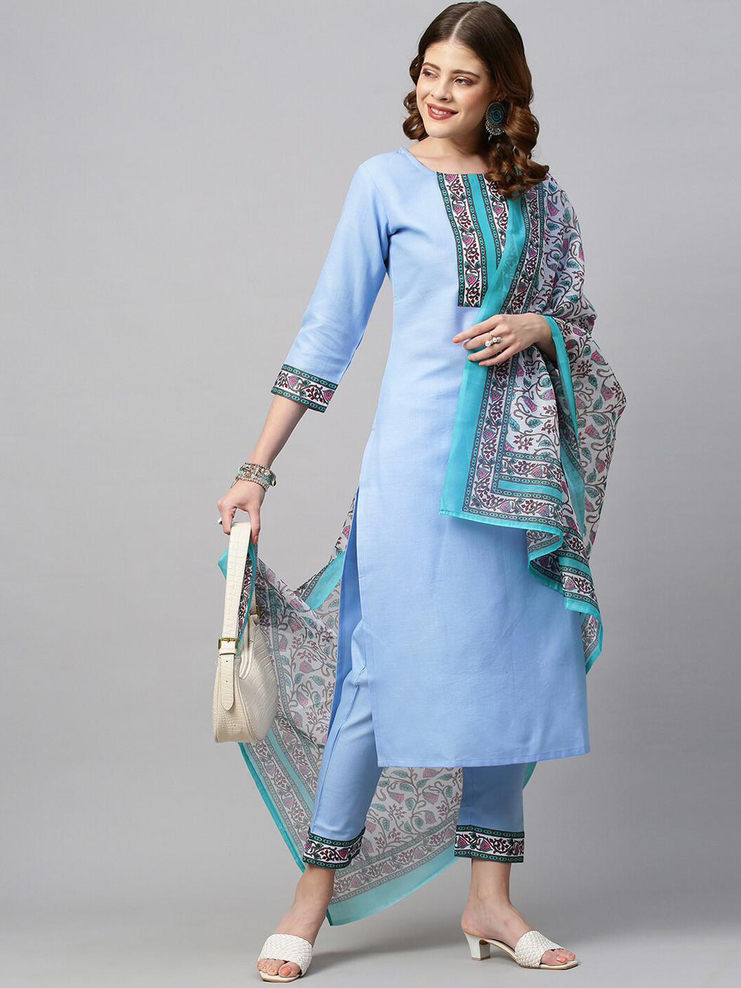 

KALINI Ethnic Motifs Printed Yoke Design Kurta With Trousers & Dupatta, Blue