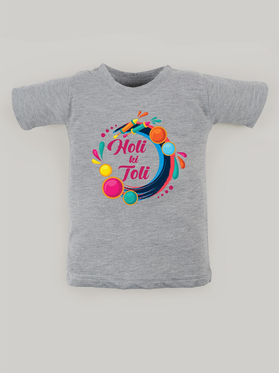 

FFLIRTYGO Kids Holi Printed Pure Cotton T-shirt, Grey