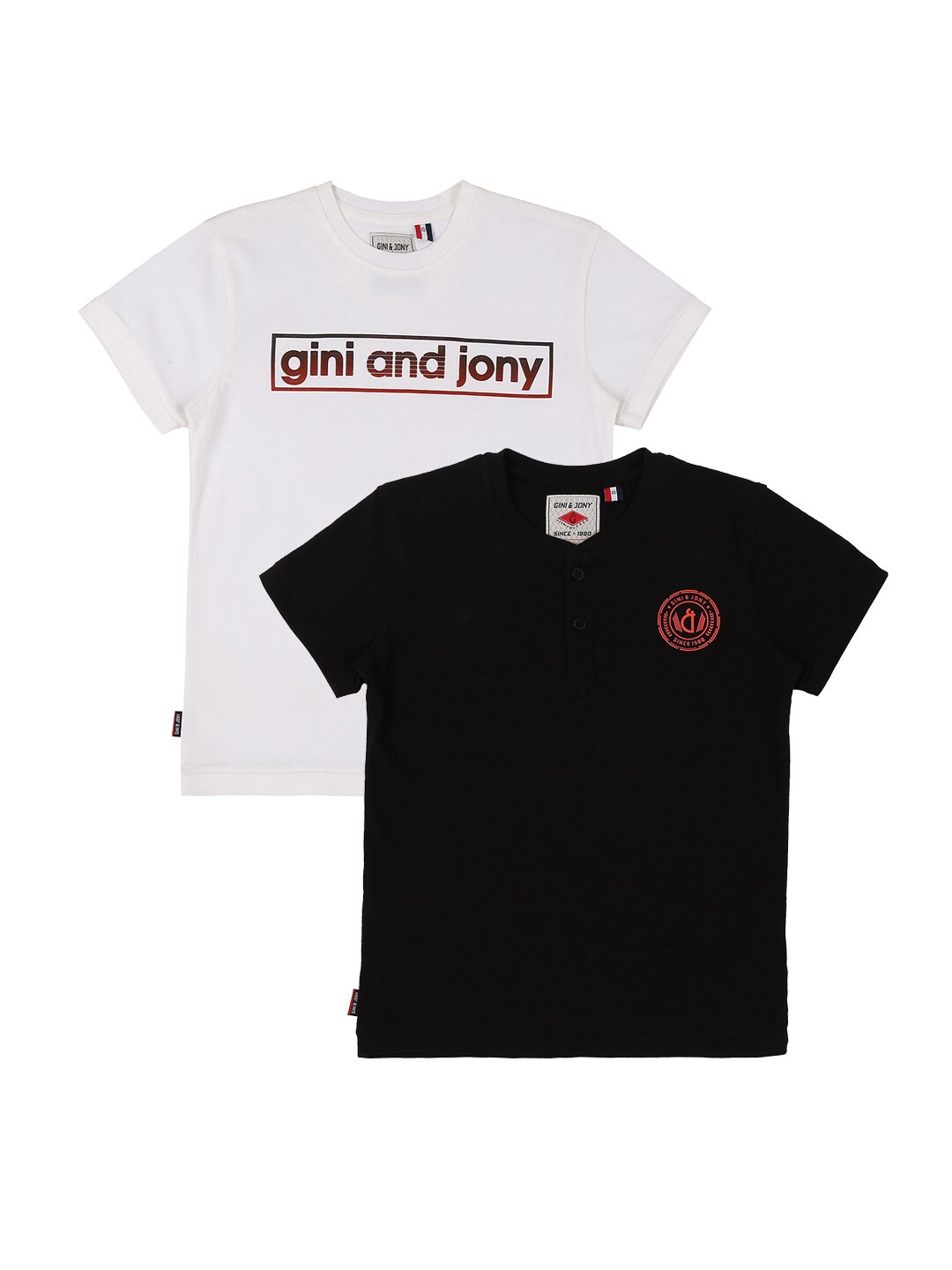 

Gini and Jony Boys Pack of 2 Typography Printed Cotton T-shirt, White