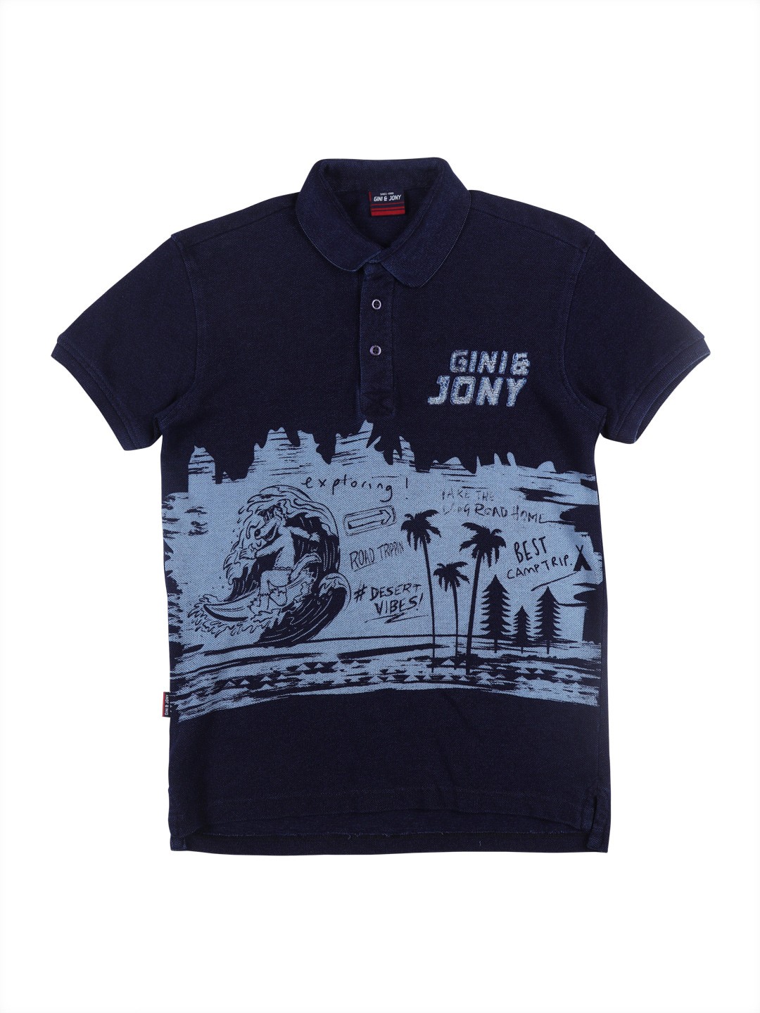

Gini and Jony Boys Printed Cotton Polo Collar T-shirt, Blue