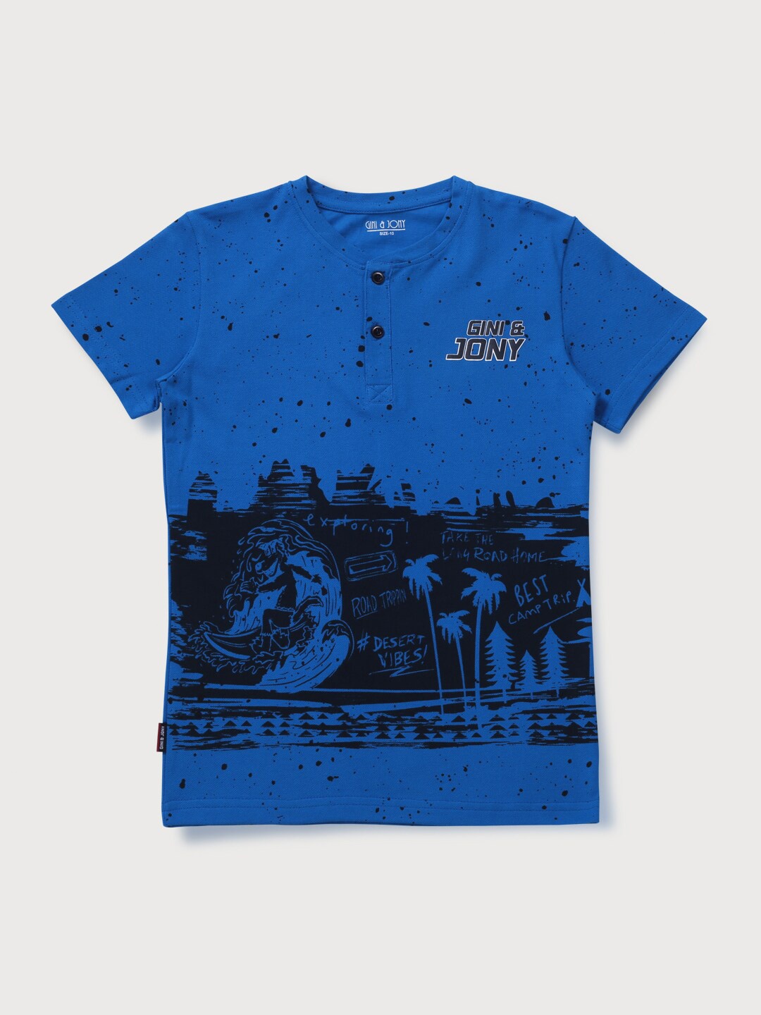 

Gini and Jony Boys Printed Henley Neck T-shirt, Blue