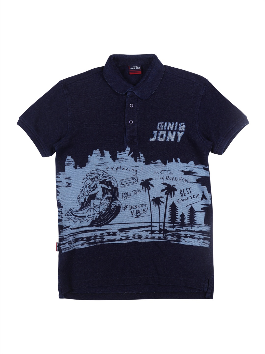 

Gini and Jony Boys Printed Polo Collar Cotton T-shirt, Navy blue