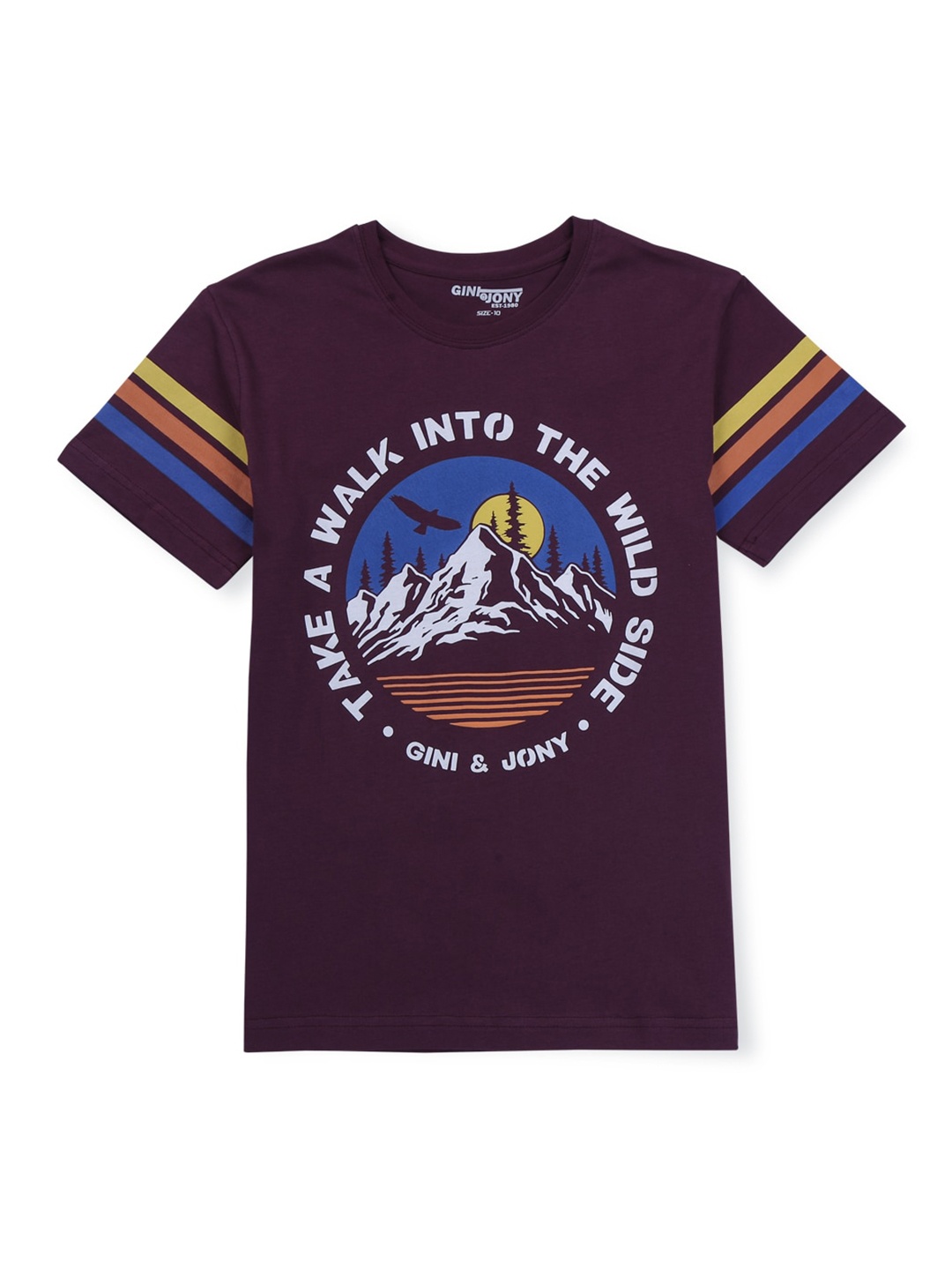 Gini and Jony Boys Typography Printed Cotton T-shirt, Purple
