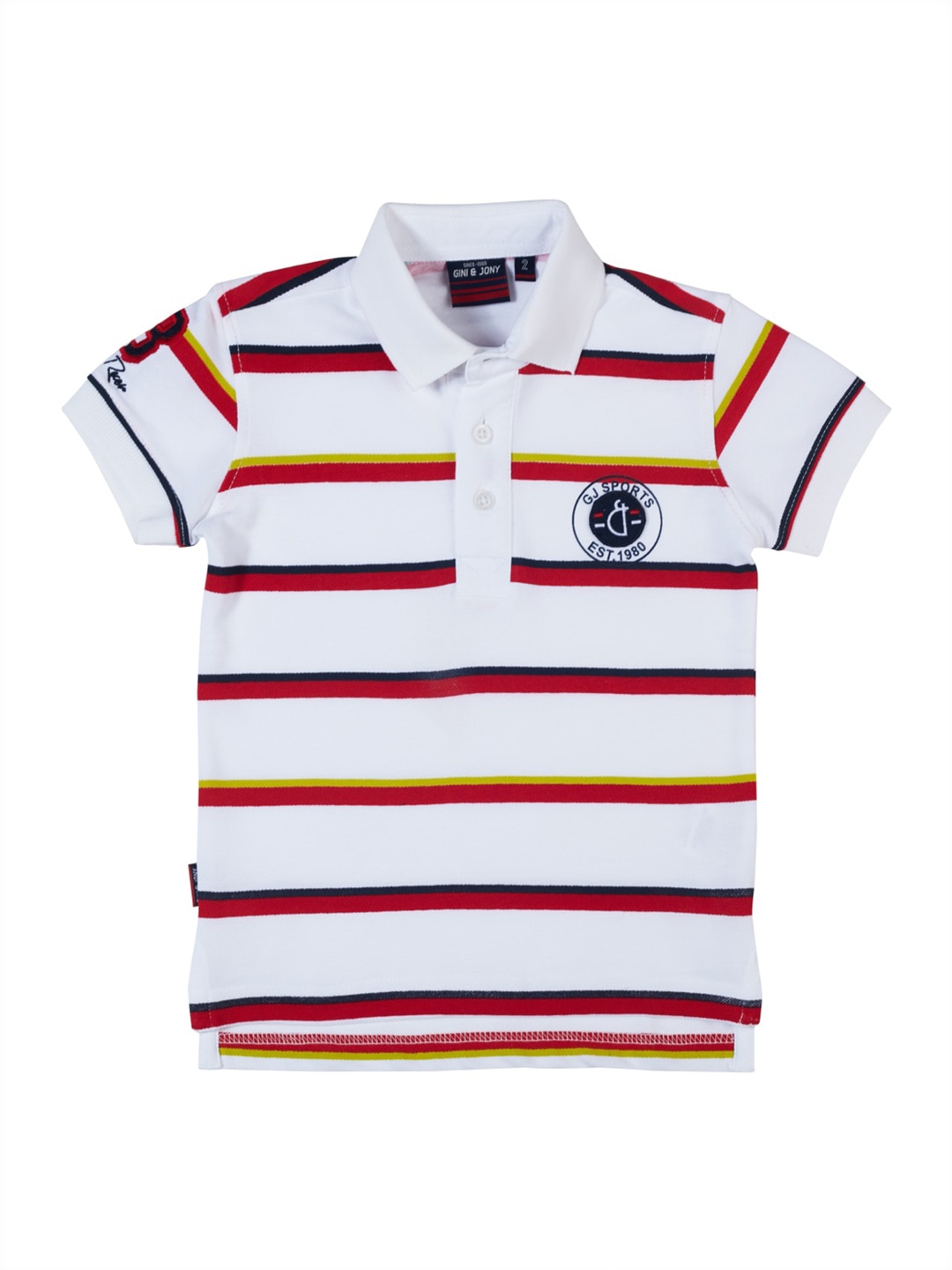 

Gini and Jony Boys Striped Polo Collar Cotton T-shirt, White